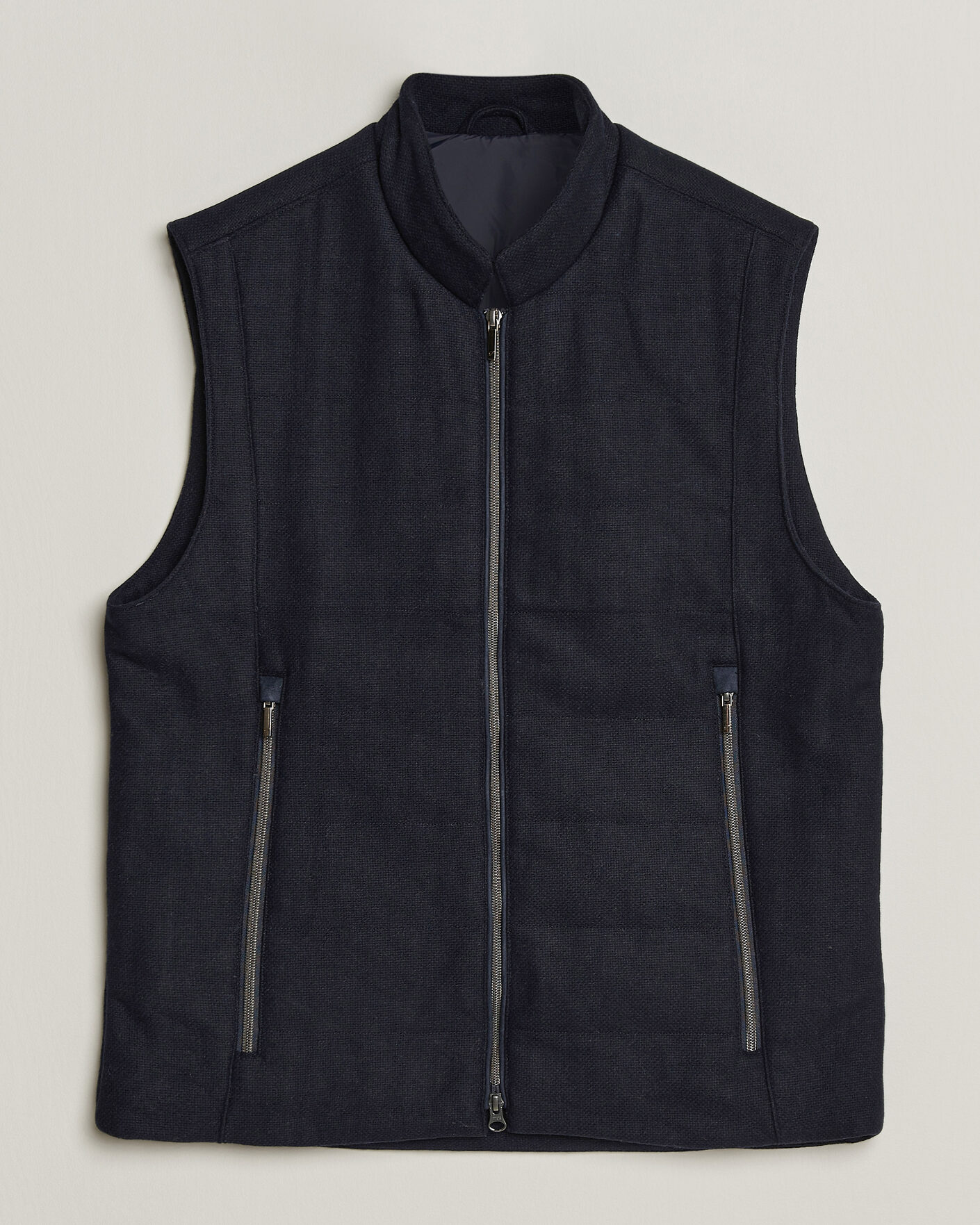 Hombres | Chalecos | Stenströms | Wool Alcantara Detail Light Padded Vest Navy