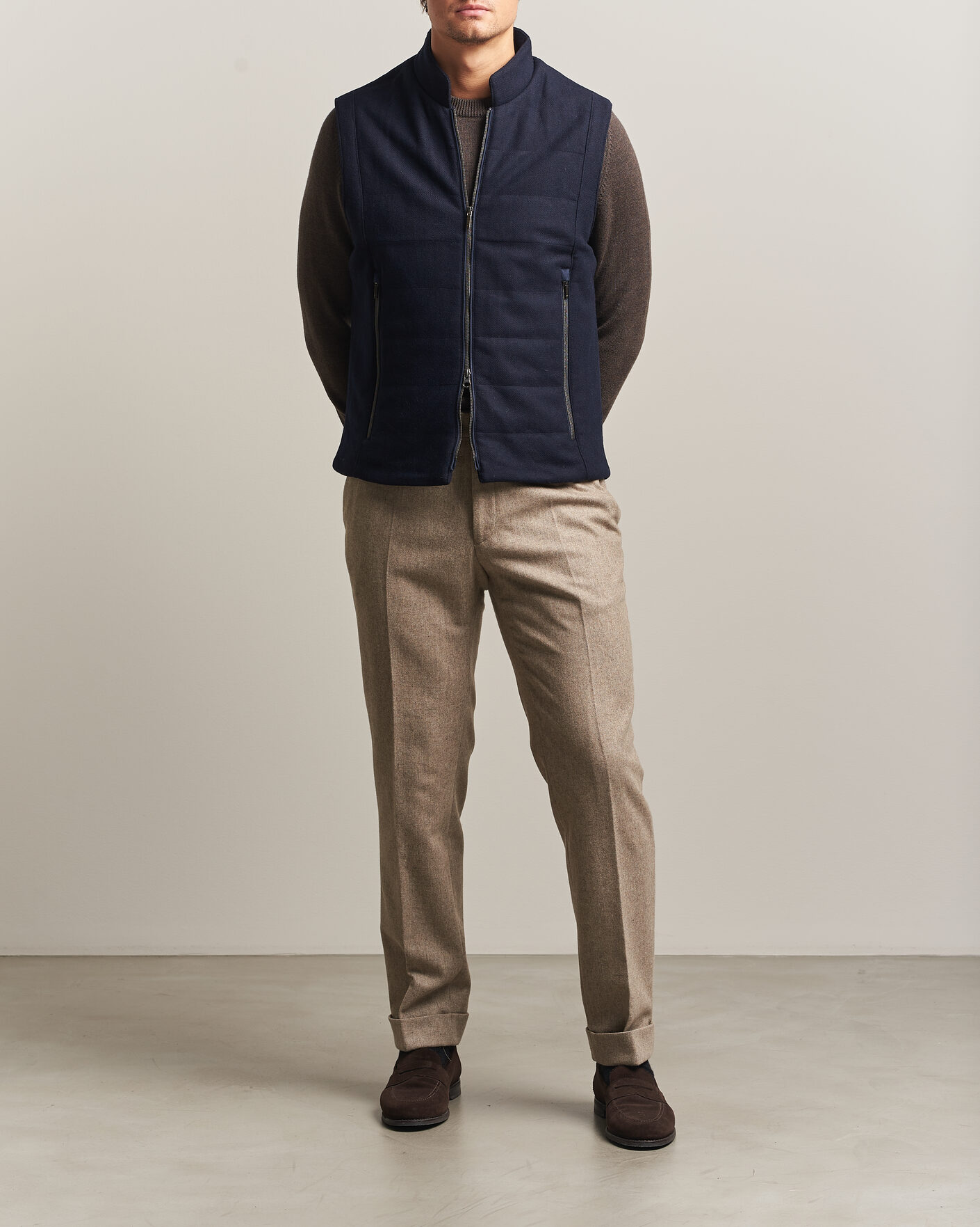Hombres | Chalecos | Stenströms | Wool Alcantara Detail Light Padded Vest Navy