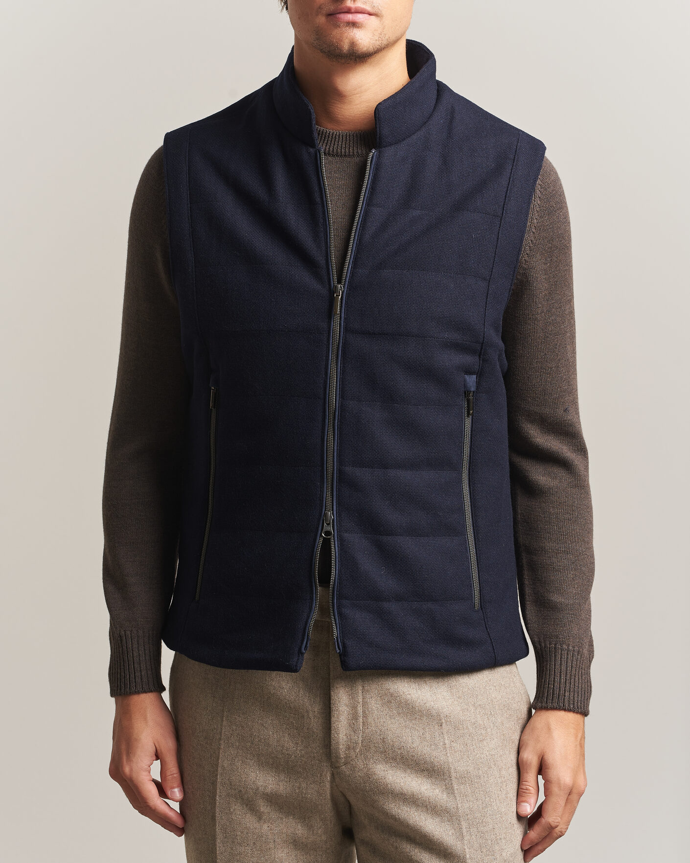 Hombres | Chalecos | Stenströms | Wool Alcantara Detail Light Padded Vest Navy