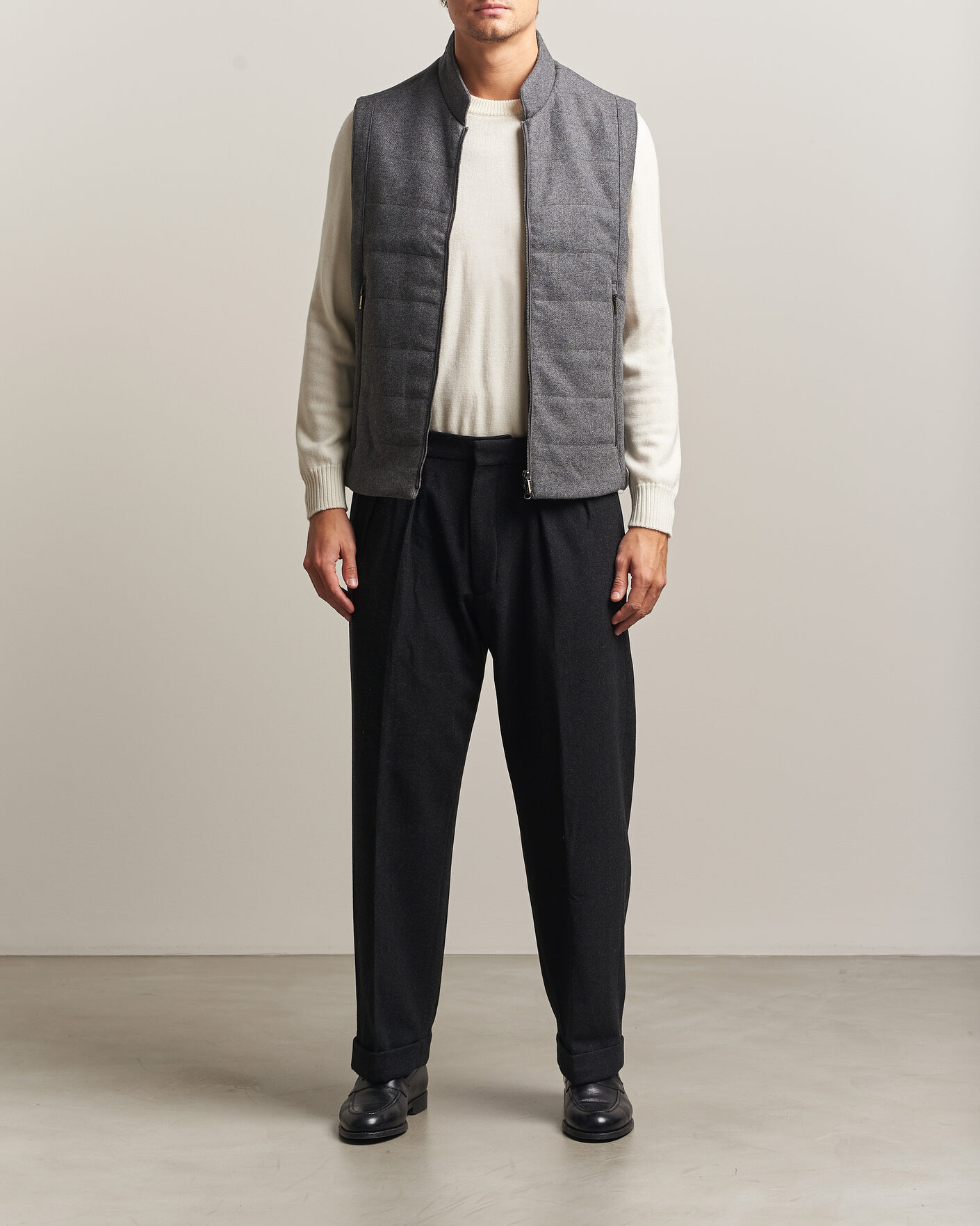 Hombres | Chalecos | Stenströms | Wool Alcantara Detail Light Padded Vest Grey