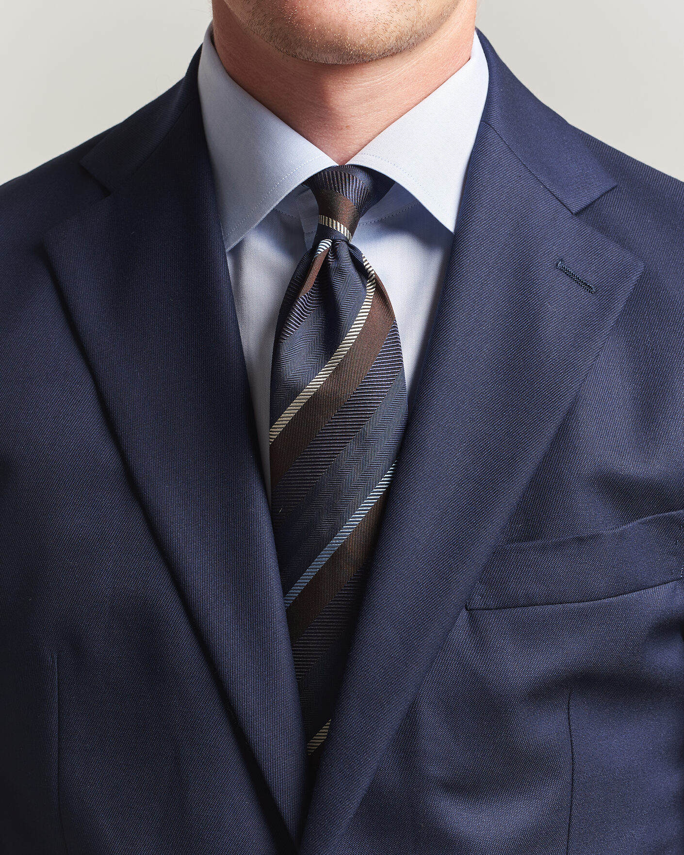 Hombres | Corbatas | Stenströms | Regimental Stripe Silk Tie 7,5cm Navy