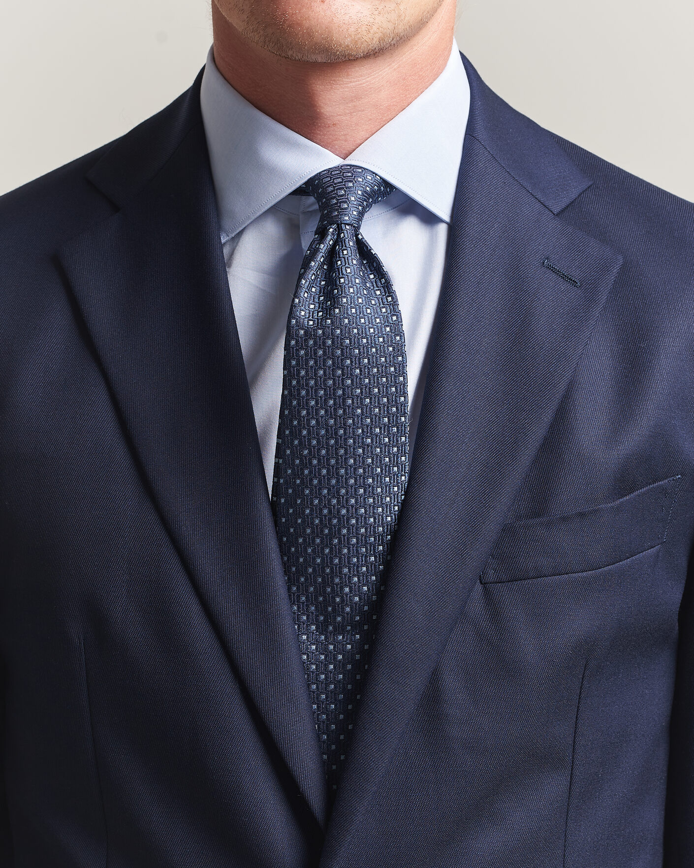 Hombres | Corbatas | Stenströms | Woven Silk Dot Tie 7,5cm Navy