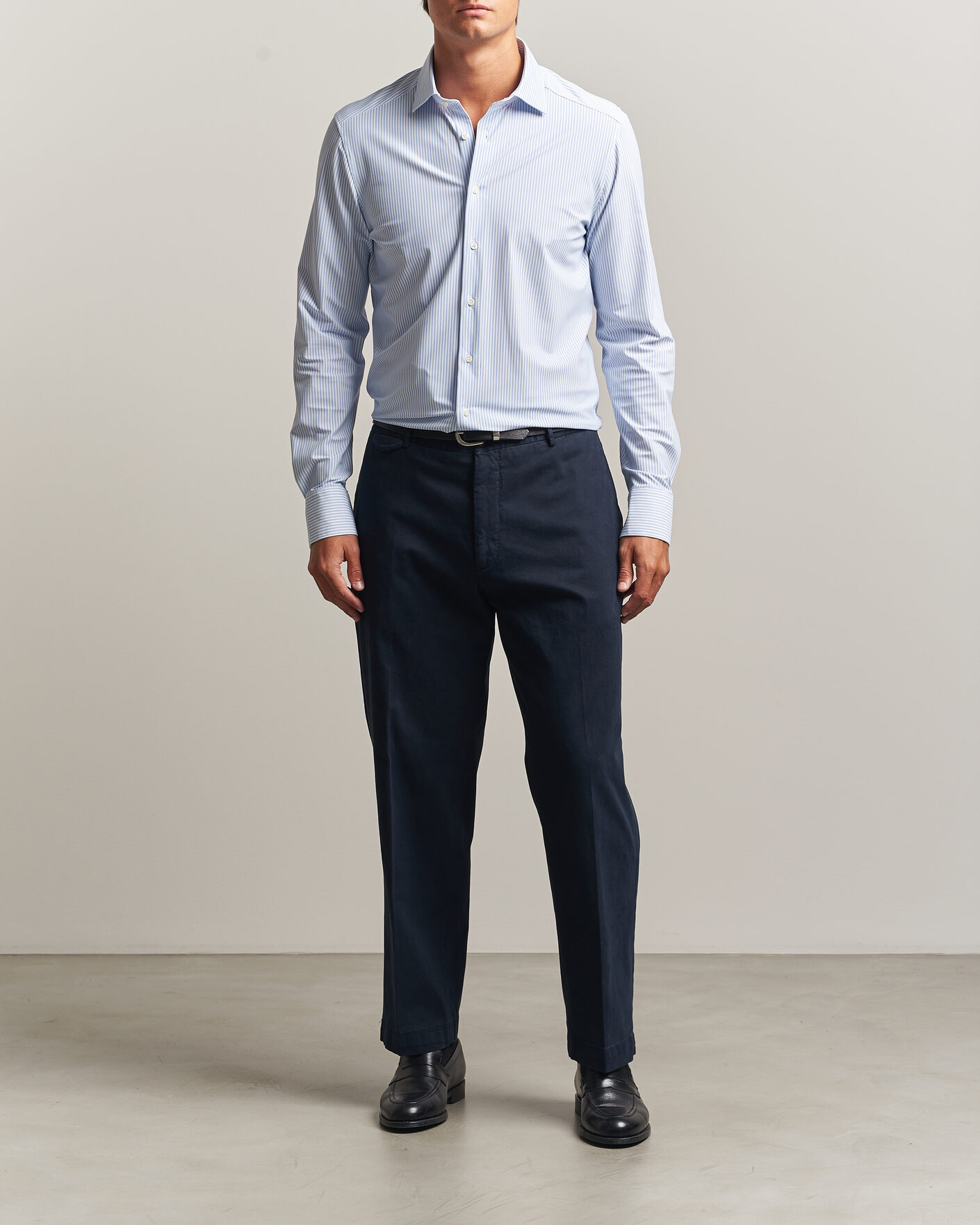 Hombres | Camisas | Stenströms | Slimline Active Stretch Striped Shirt Light Blue