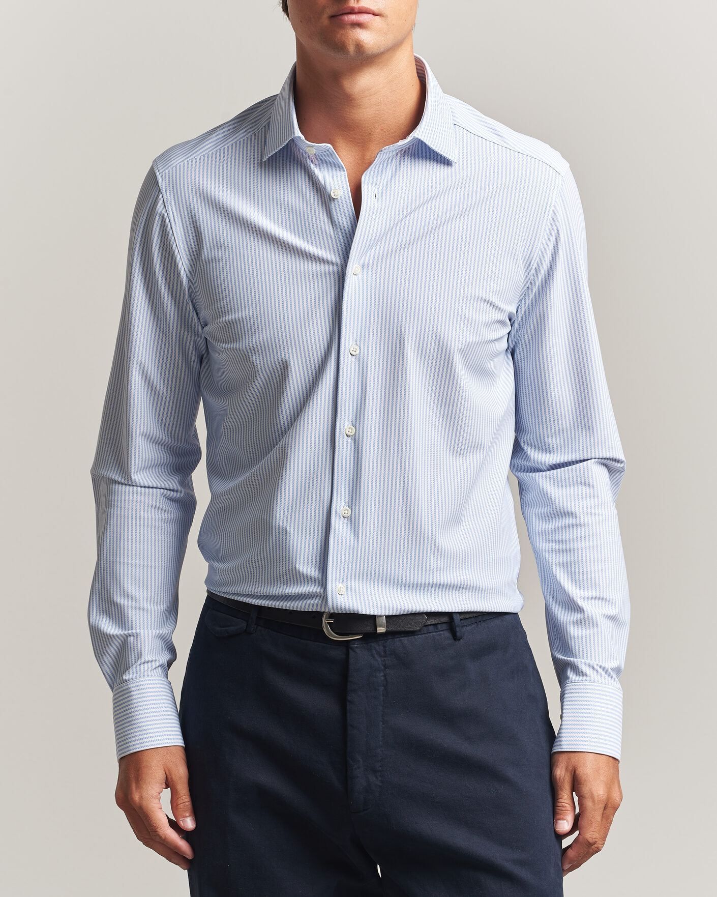 Hombres | Camisas | Stenströms | Slimline Active Stretch Striped Shirt Light Blue