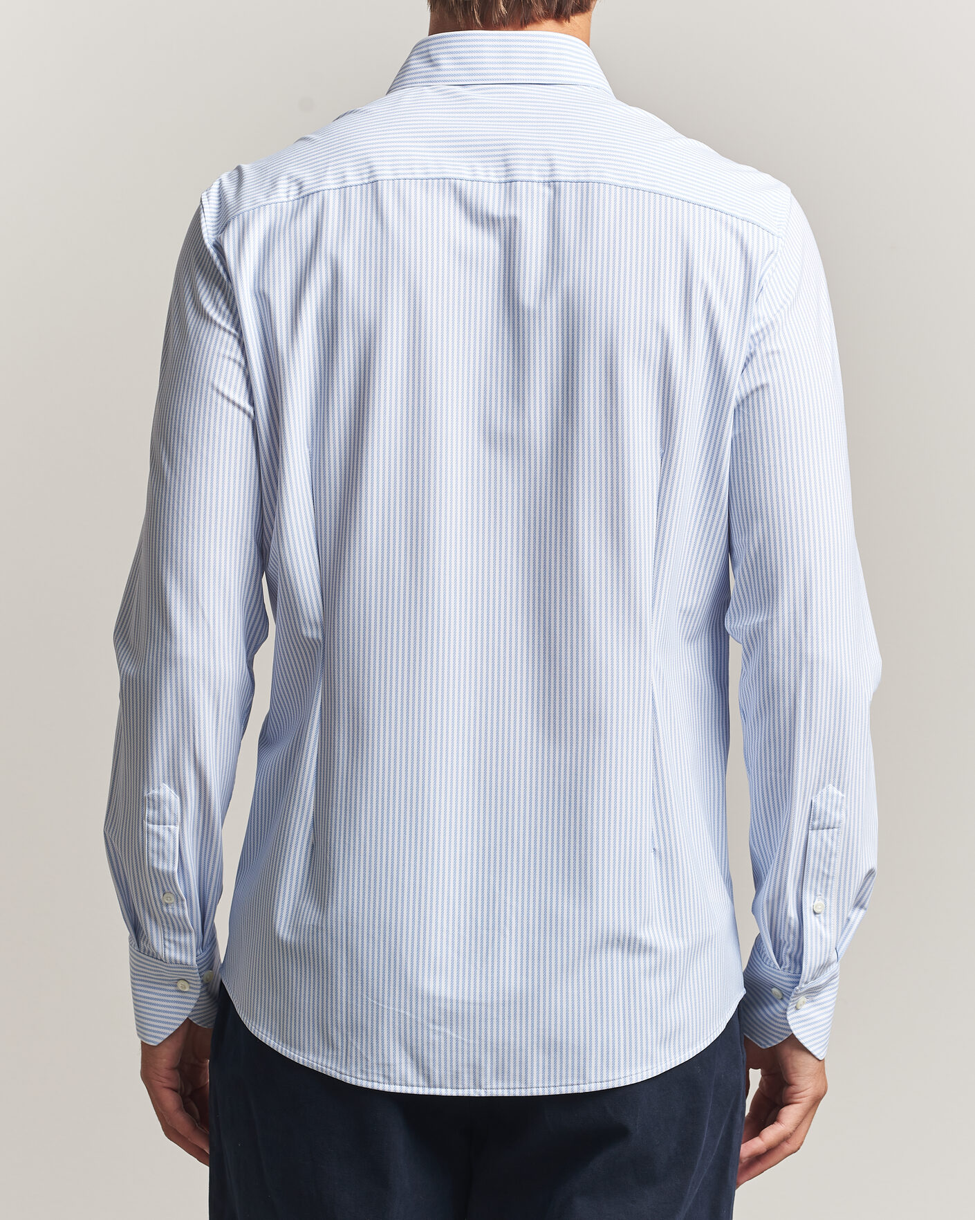 Hombres | Camisas | Stenströms | Slimline Active Stretch Striped Shirt Light Blue