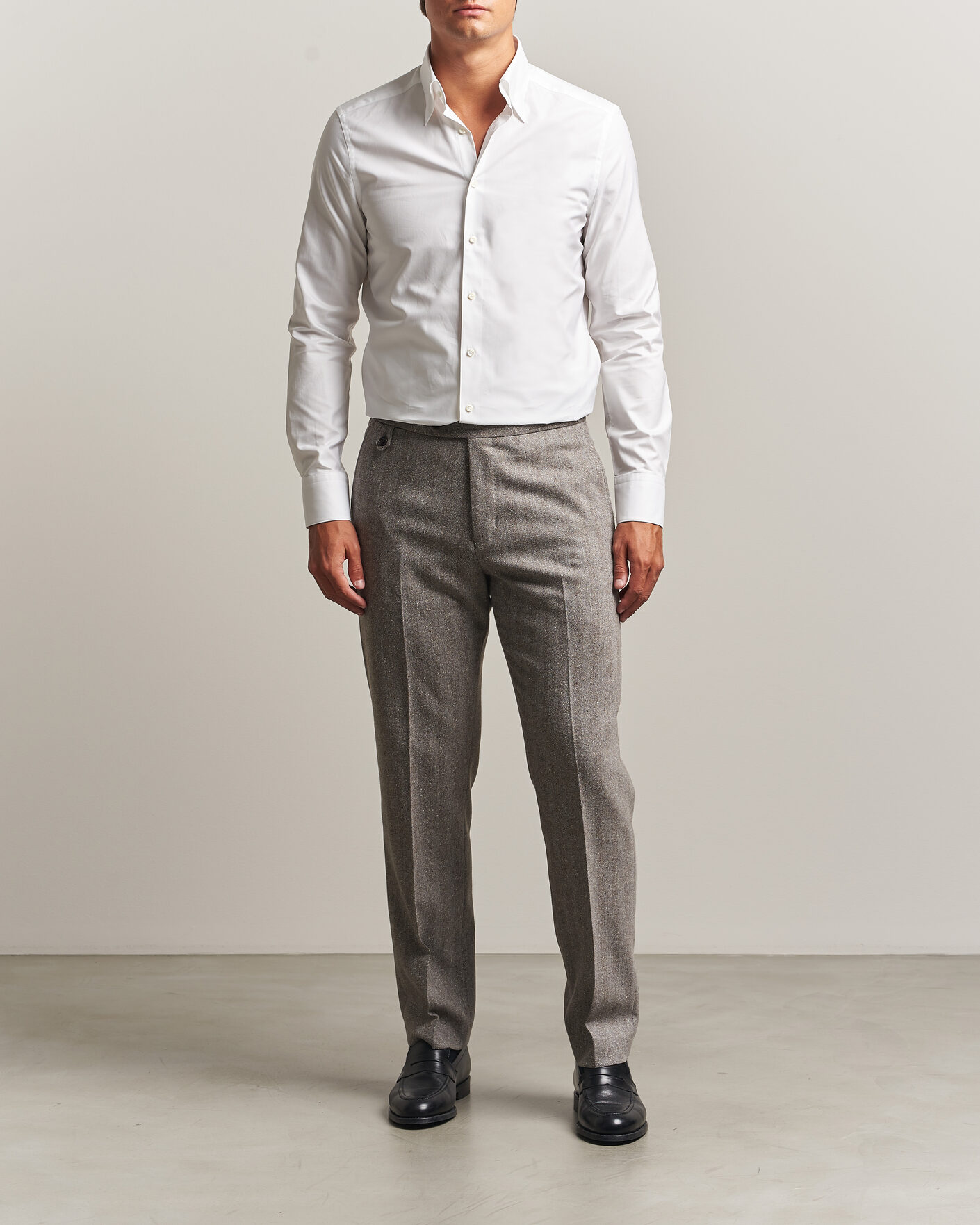 Hombres | Camisas | Stenströms | Slimline Twofold Cotton Button Under Shirt White