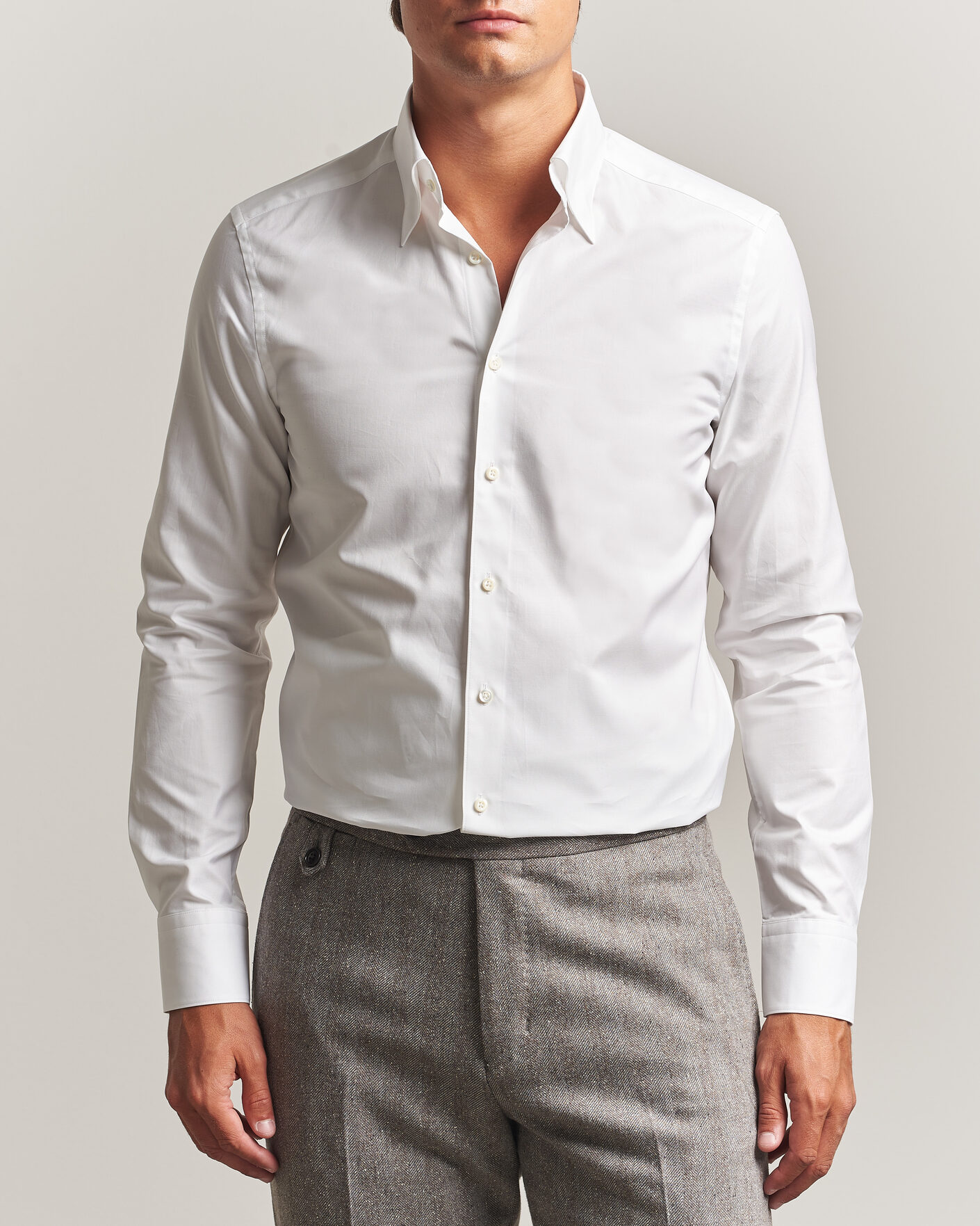 Hombres | Camisas | Stenströms | Slimline Twofold Cotton Button Under Shirt White