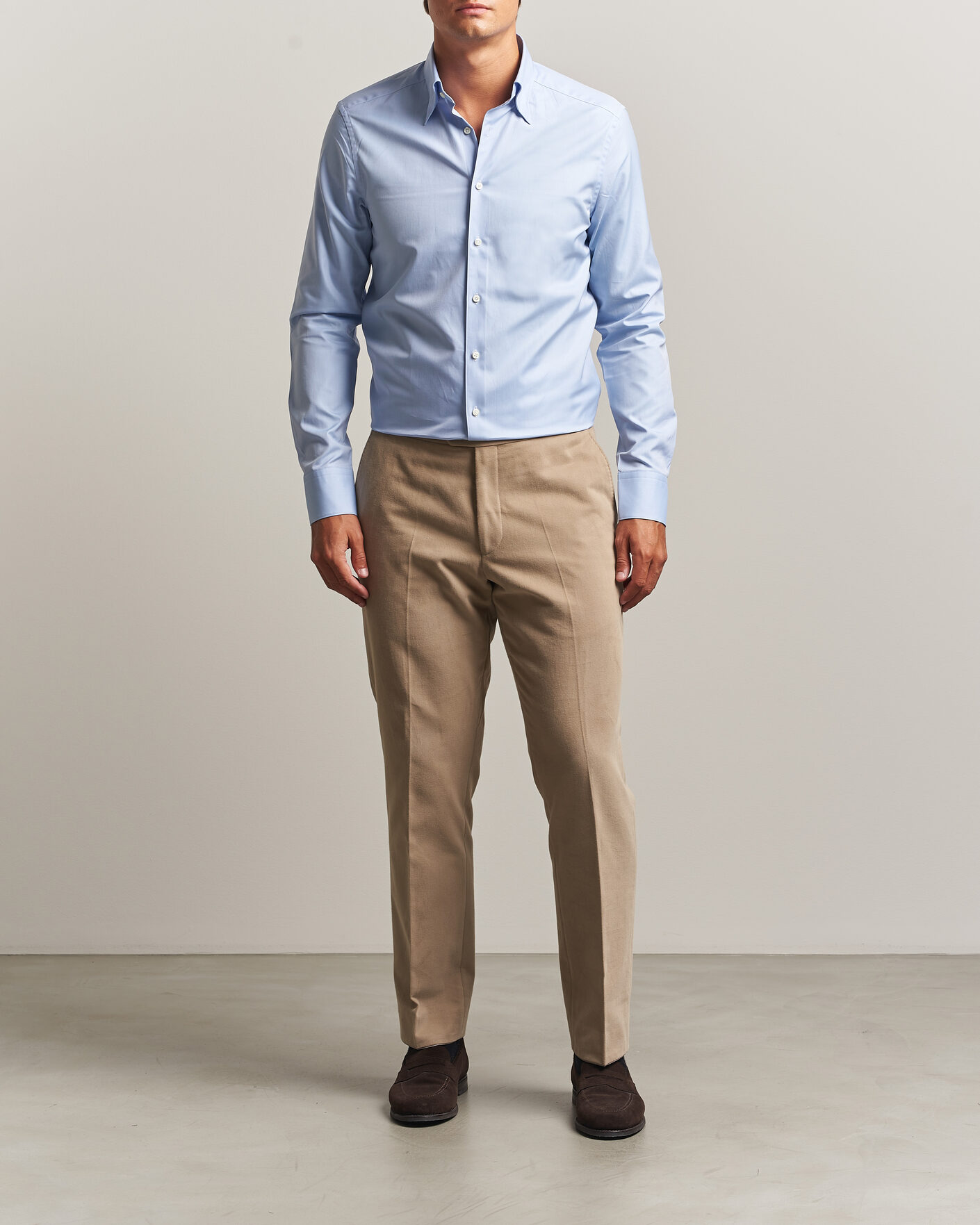 Hombres | Camisas | Stenströms | Slimline Twofold Cotton Button Under Shirt Blue