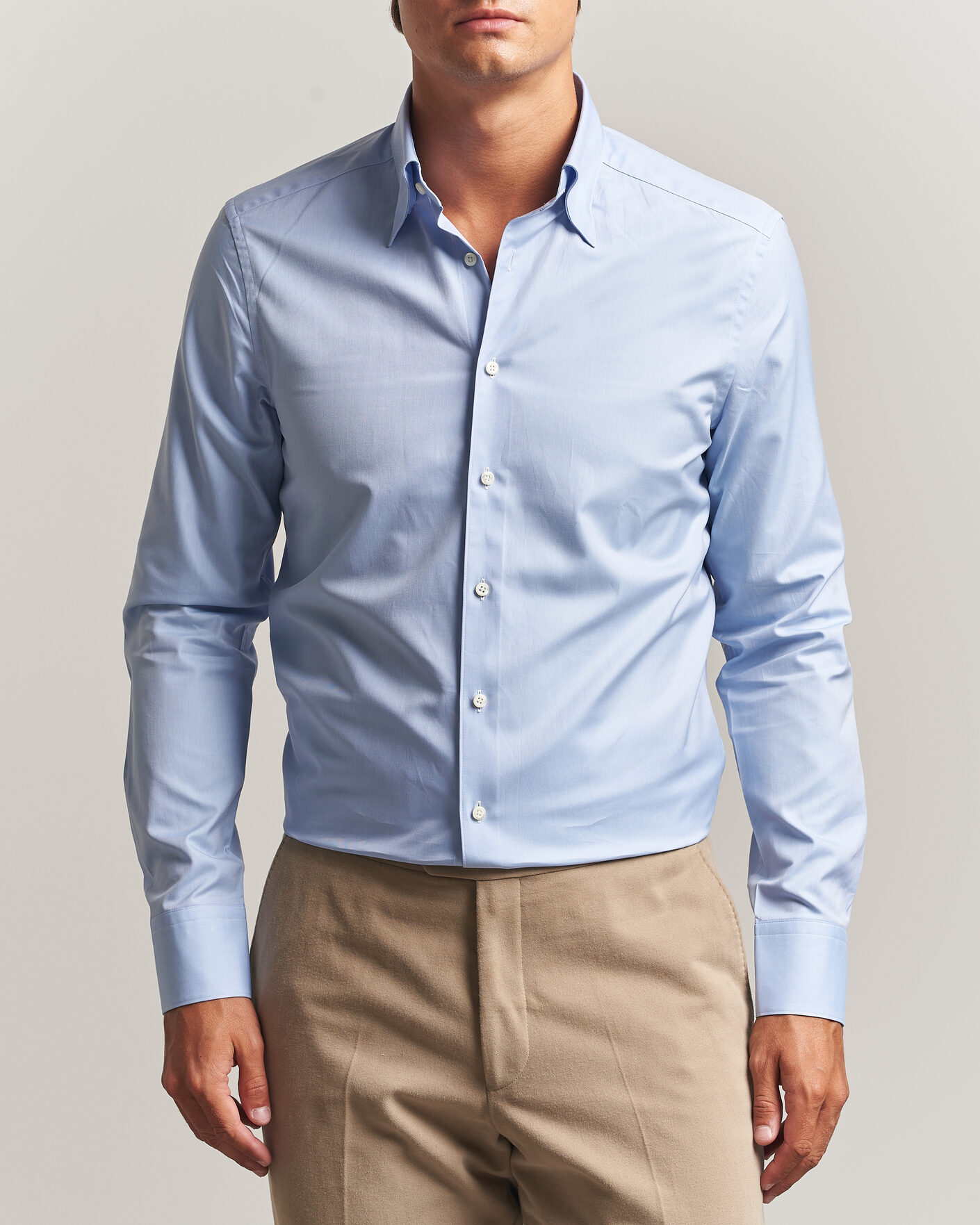 Hombres | Camisas | Stenströms | Slimline Twofold Cotton Button Under Shirt Blue