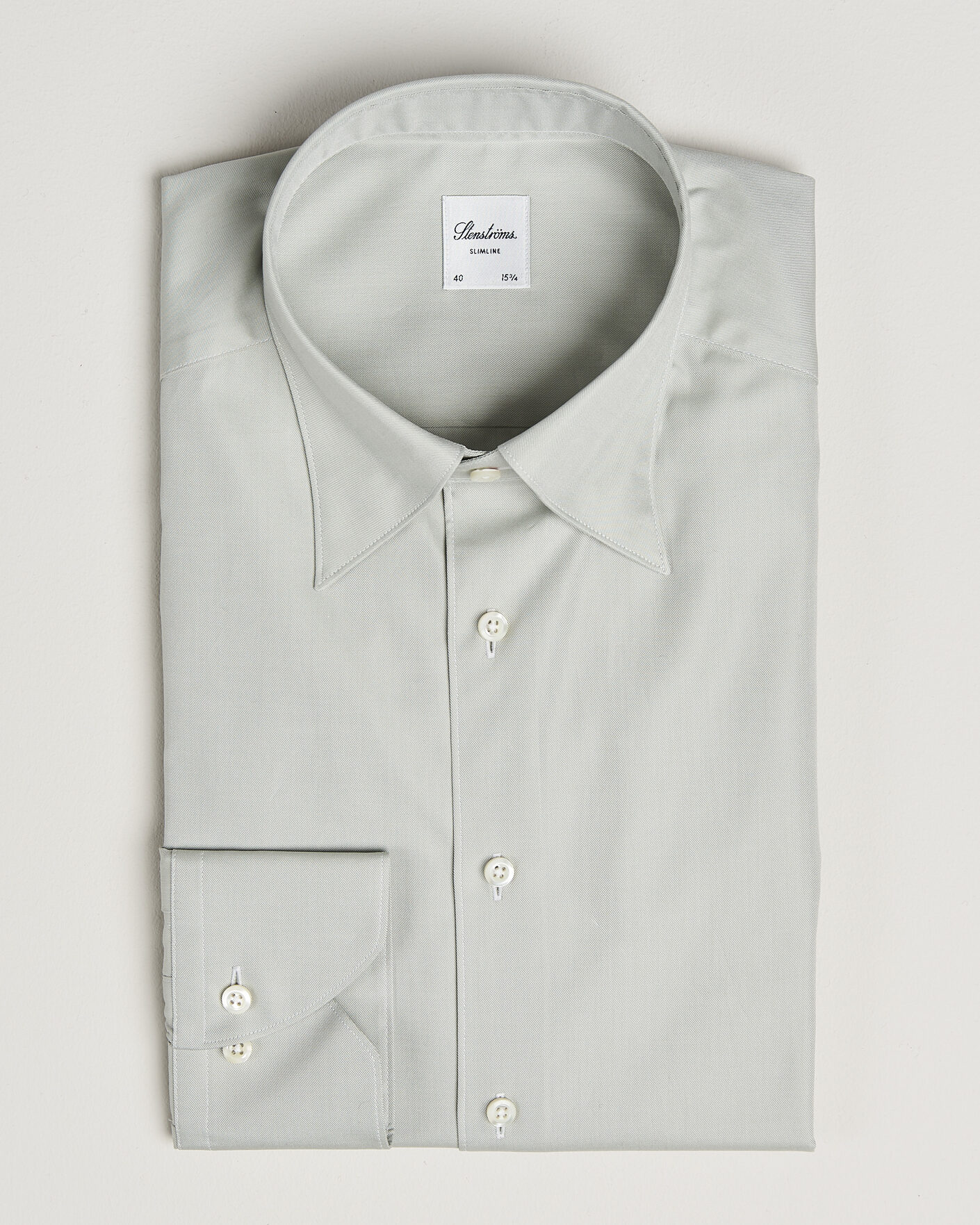 Hombres | Camisas | Stenströms | Slimline Twofold Cotton Button Under Shirt Green