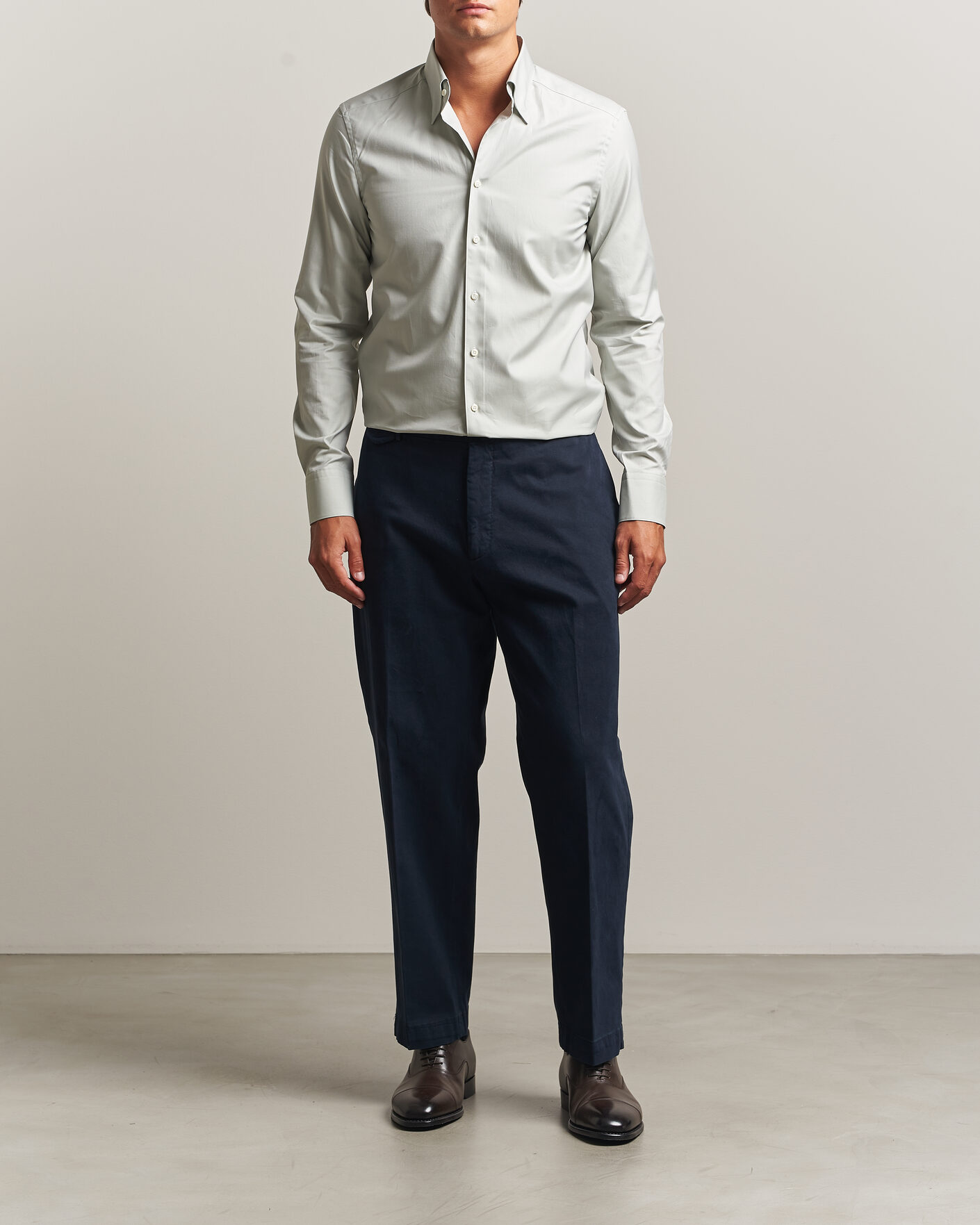Hombres | Camisas | Stenströms | Slimline Twofold Cotton Button Under Shirt Green