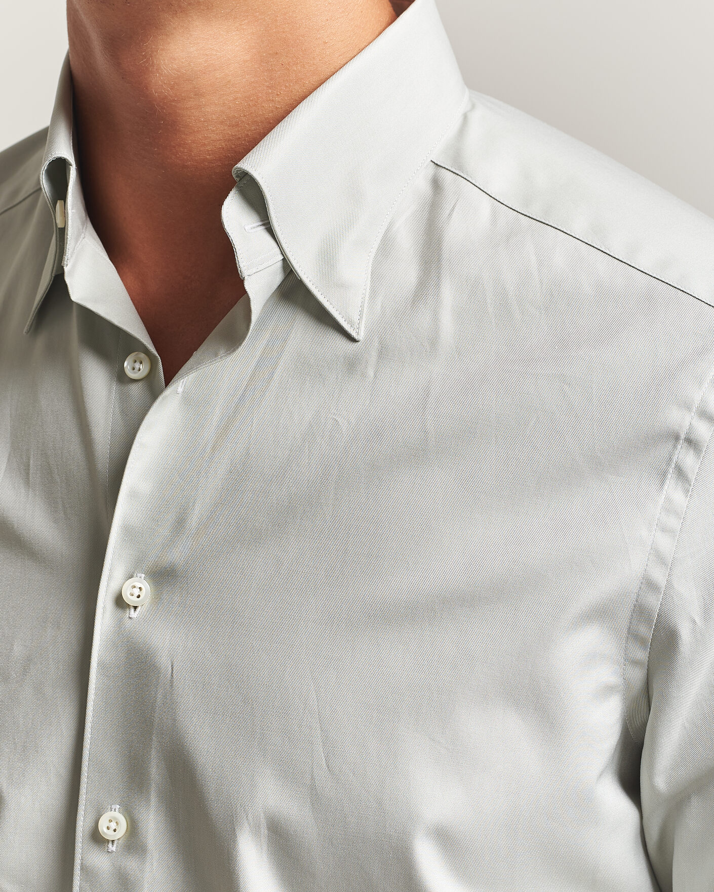 Hombres | Camisas | Stenströms | Slimline Twofold Cotton Button Under Shirt Green