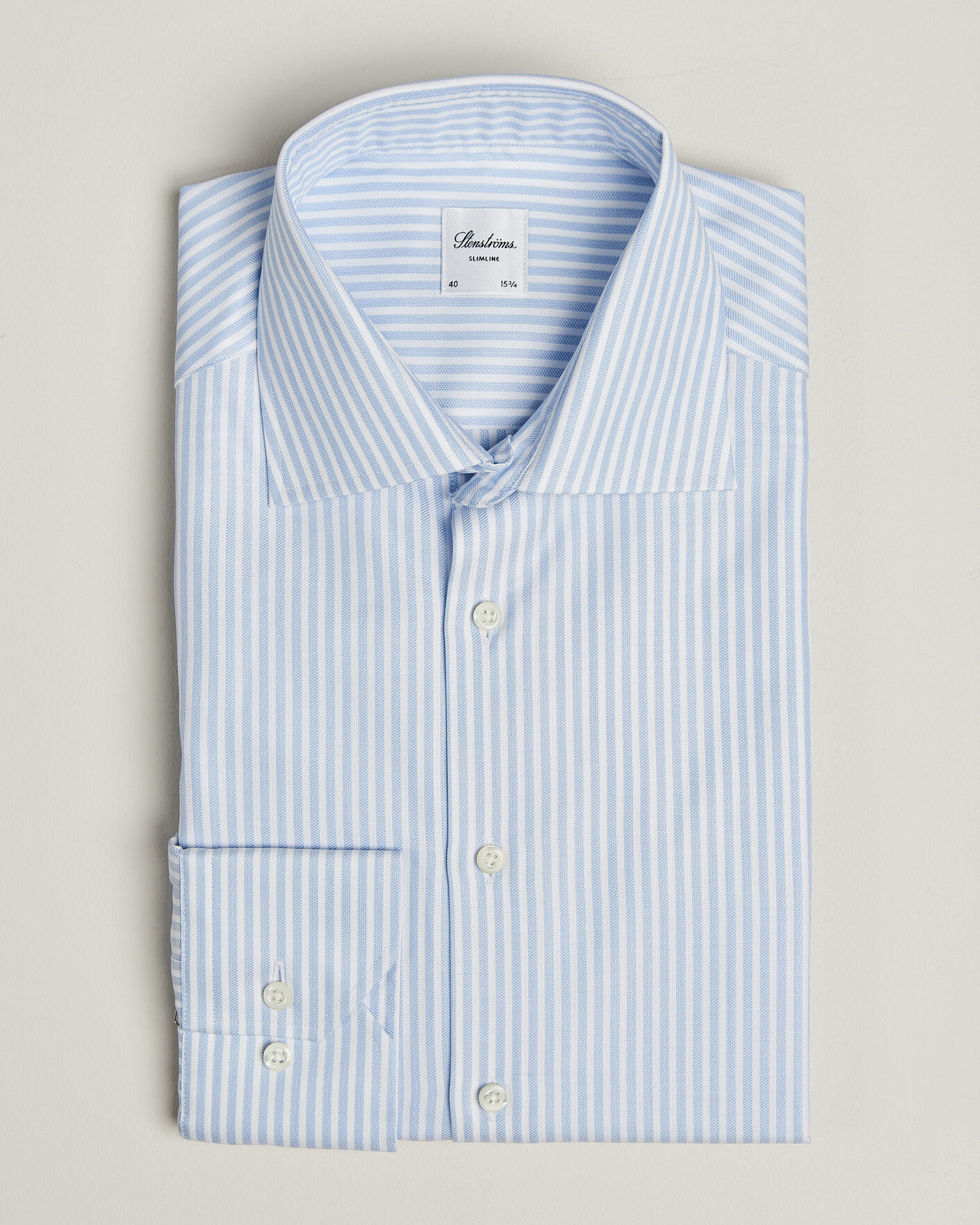 Hombres | Camisas | Stenströms | Slimline Twofold Cotton Stripe Shirt Light Blue