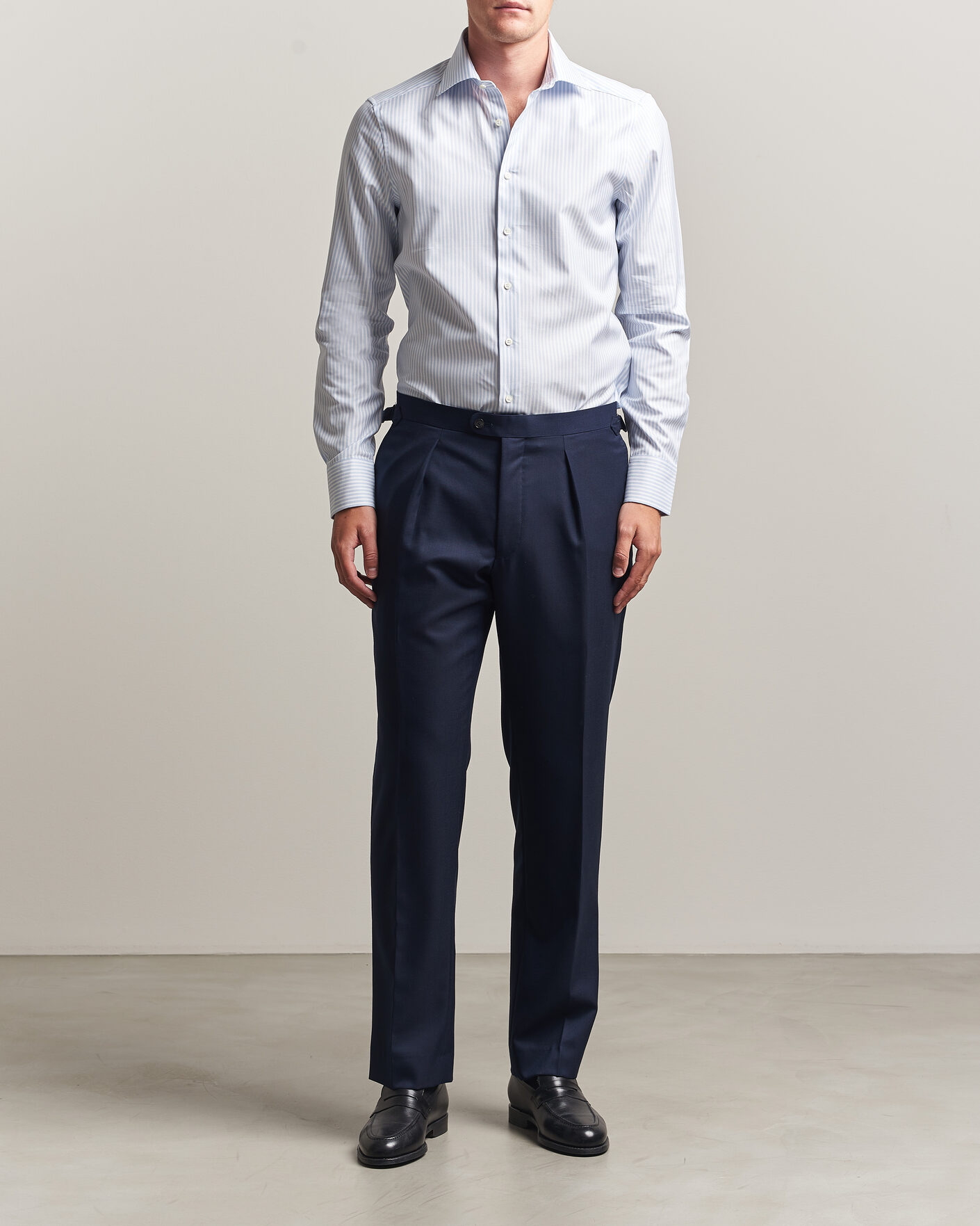 Hombres | Camisas | Stenströms | Slimline Twofold Cotton Stripe Shirt Light Blue