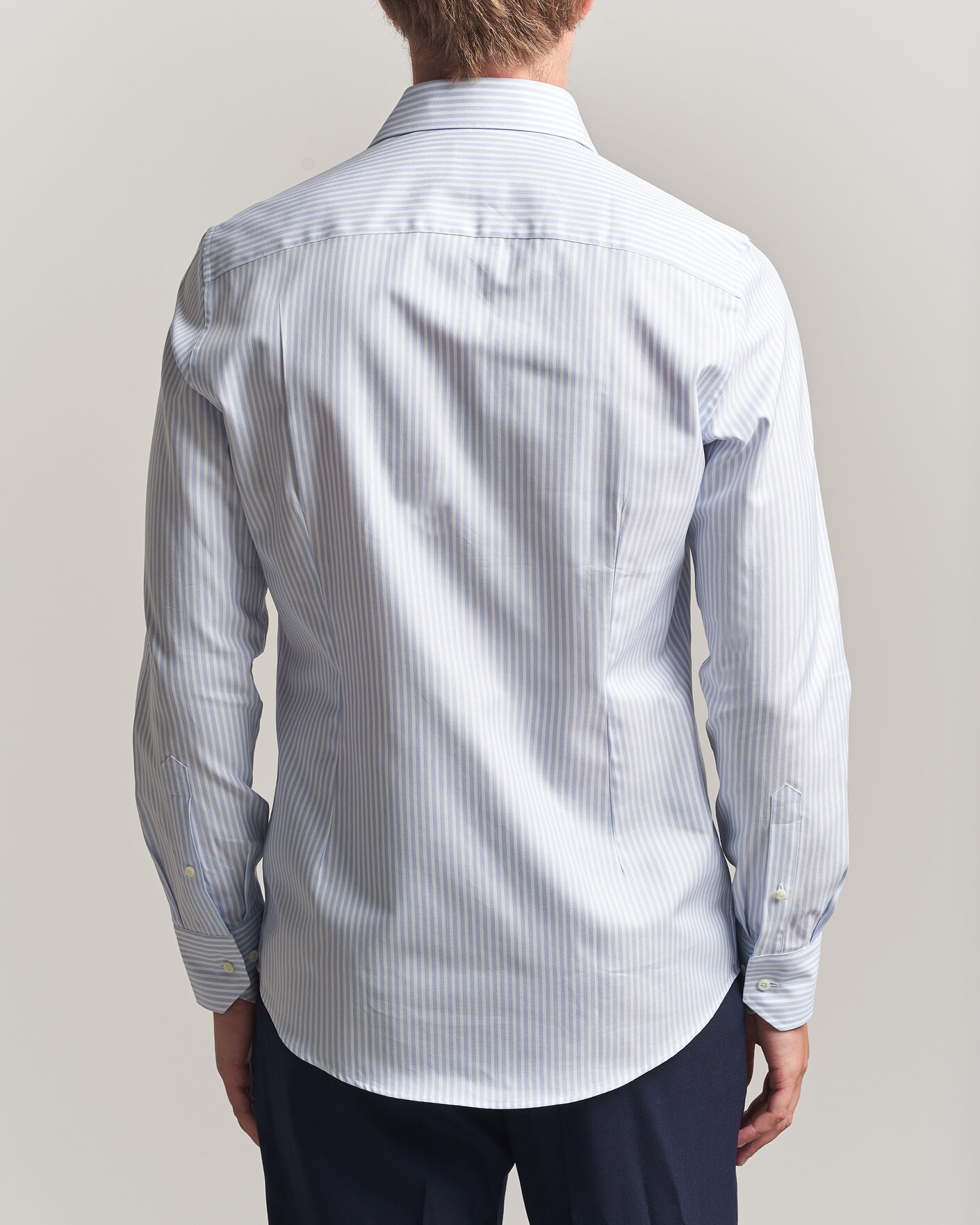 Hombres | Camisas | Stenströms | Slimline Twofold Cotton Stripe Shirt Light Blue