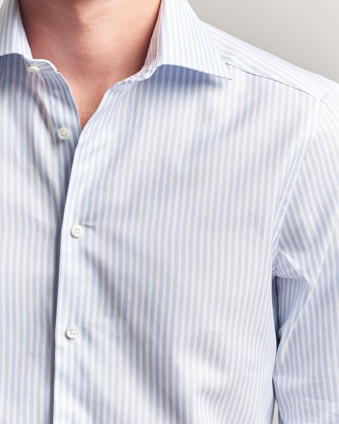 Hombres | Camisas | Stenströms | Slimline Twofold Cotton Stripe Shirt Light Blue