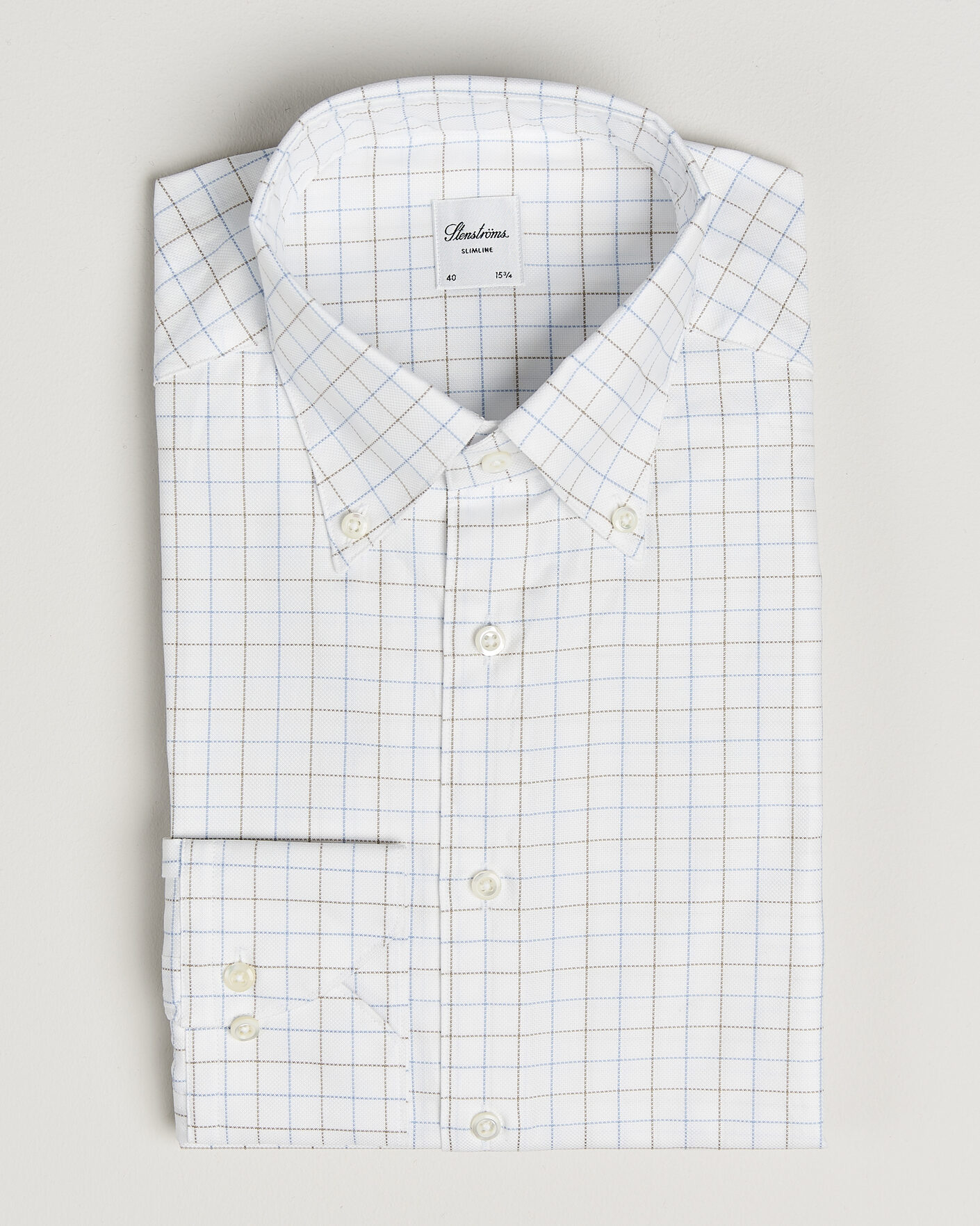 Hombres | Camisas | Stenströms | Slimline Oxford Tattersall Shirt White