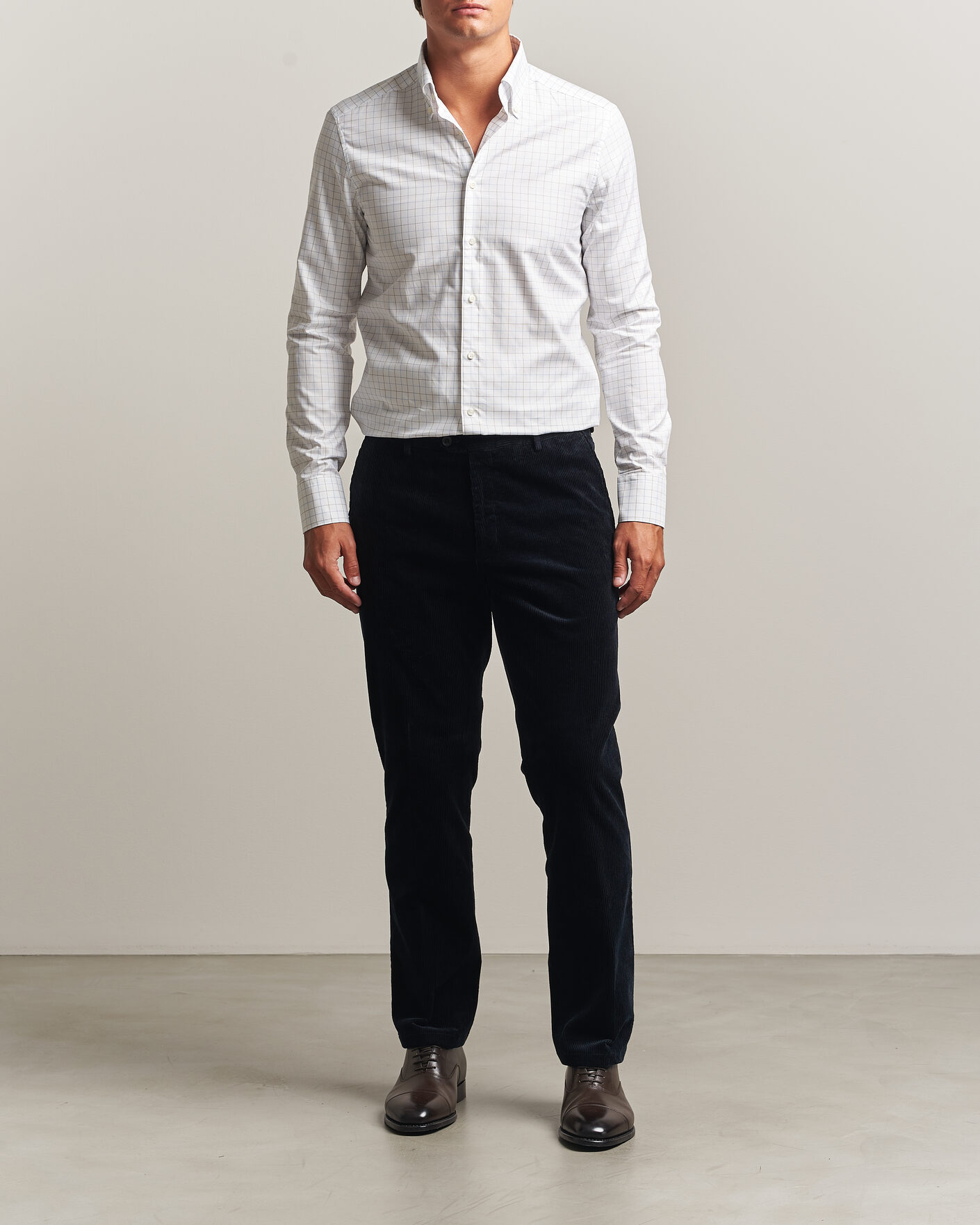 Hombres | Camisas | Stenströms | Slimline Oxford Tattersall Shirt White