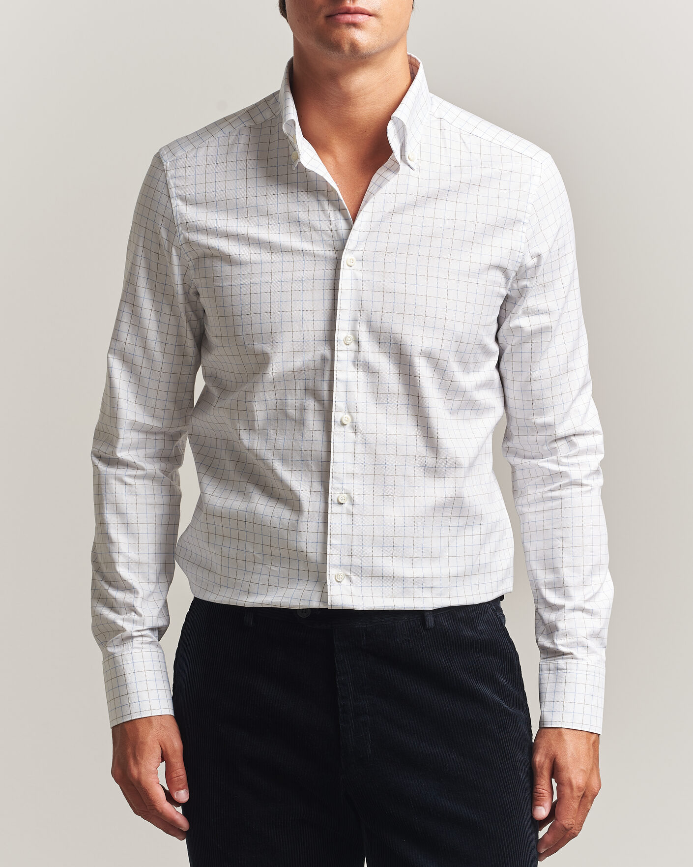 Hombres | Camisas | Stenströms | Slimline Oxford Tattersall Shirt White