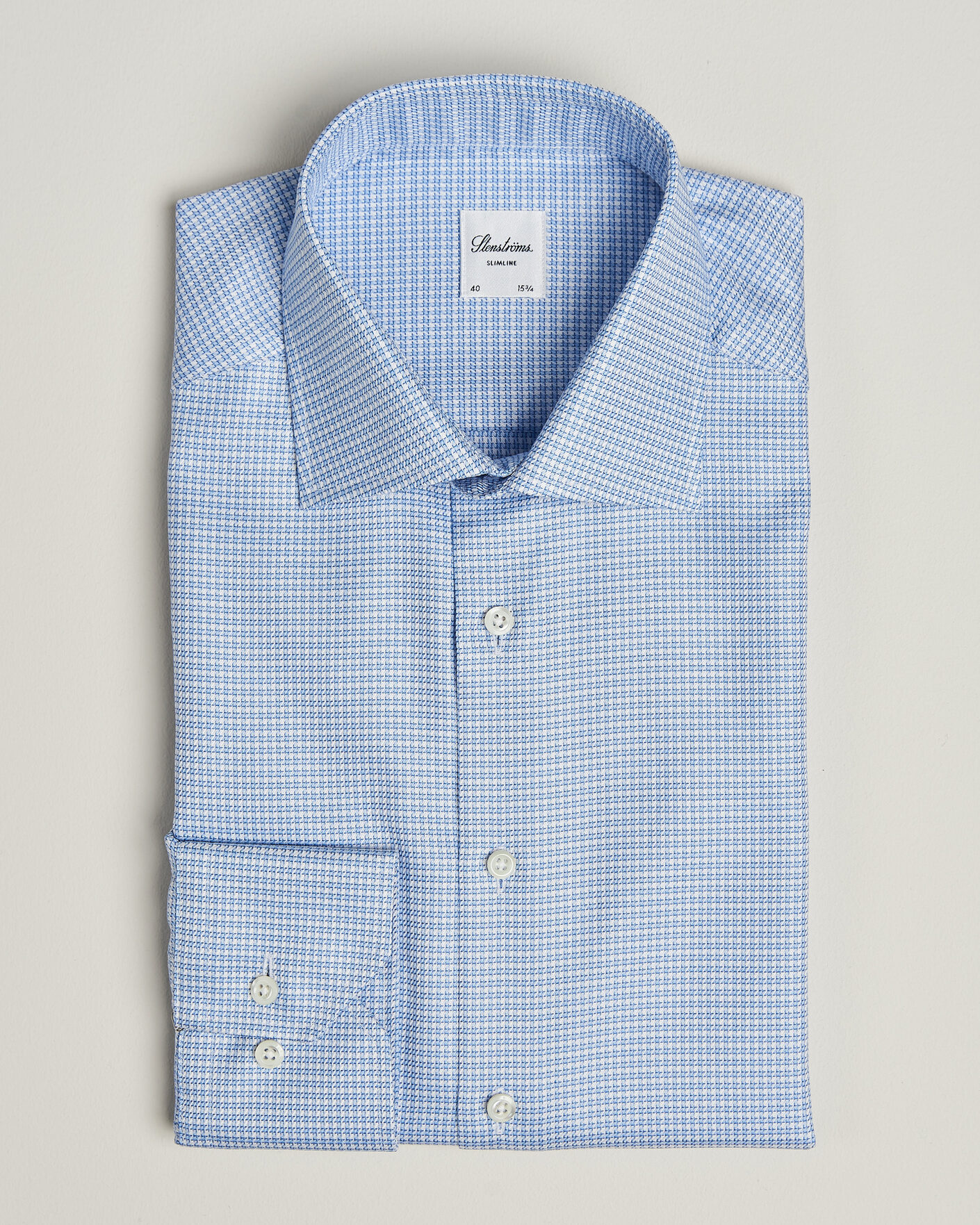 Hombres | Camisas | Stenströms | Slimline Twofold Houndstooth Shirt Blue