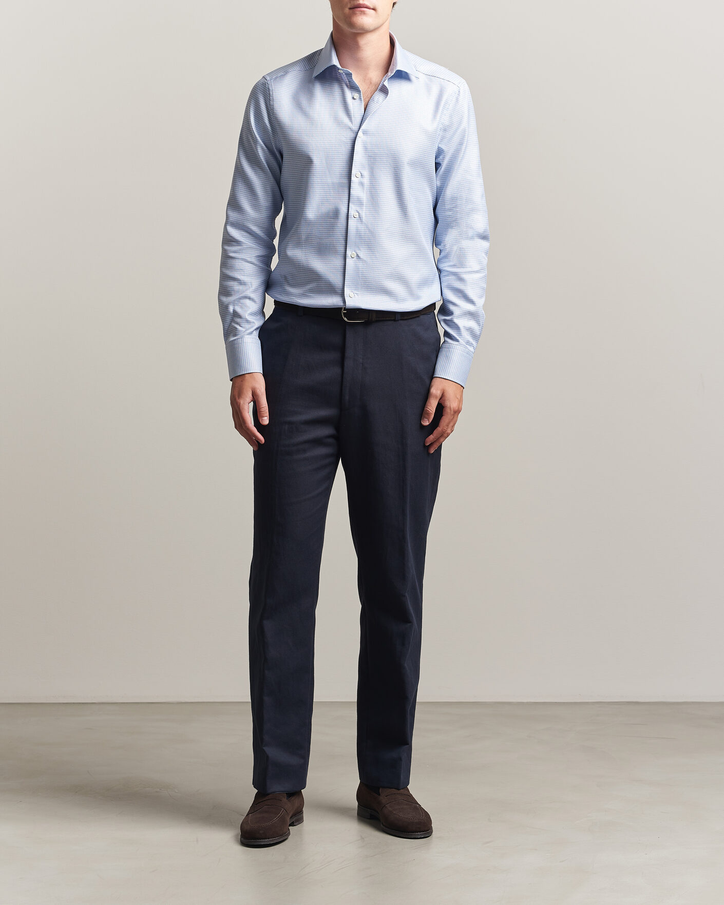 Hombres | Camisas | Stenströms | Slimline Twofold Houndstooth Shirt Blue