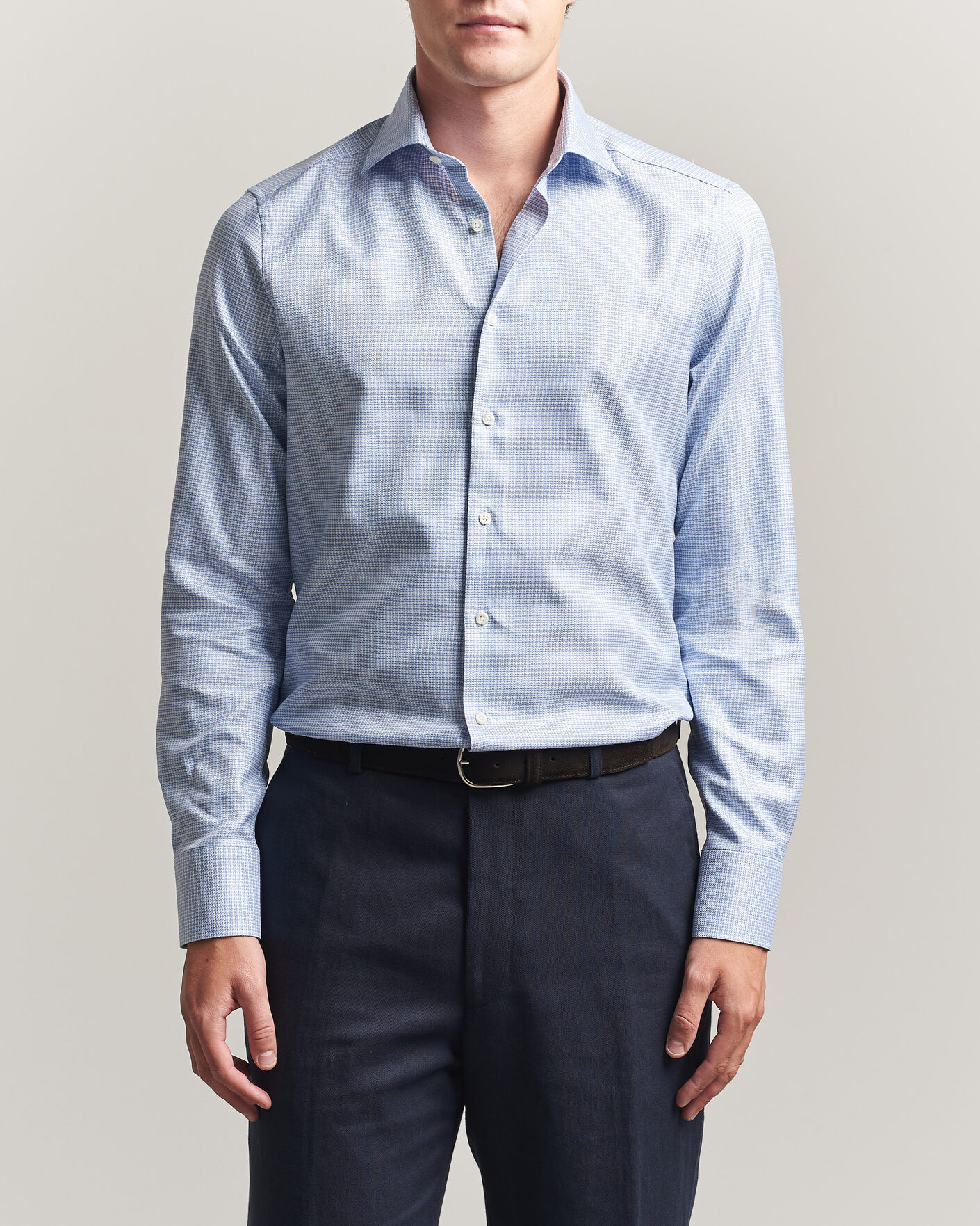 Hombres | Camisas | Stenströms | Slimline Twofold Houndstooth Shirt Blue