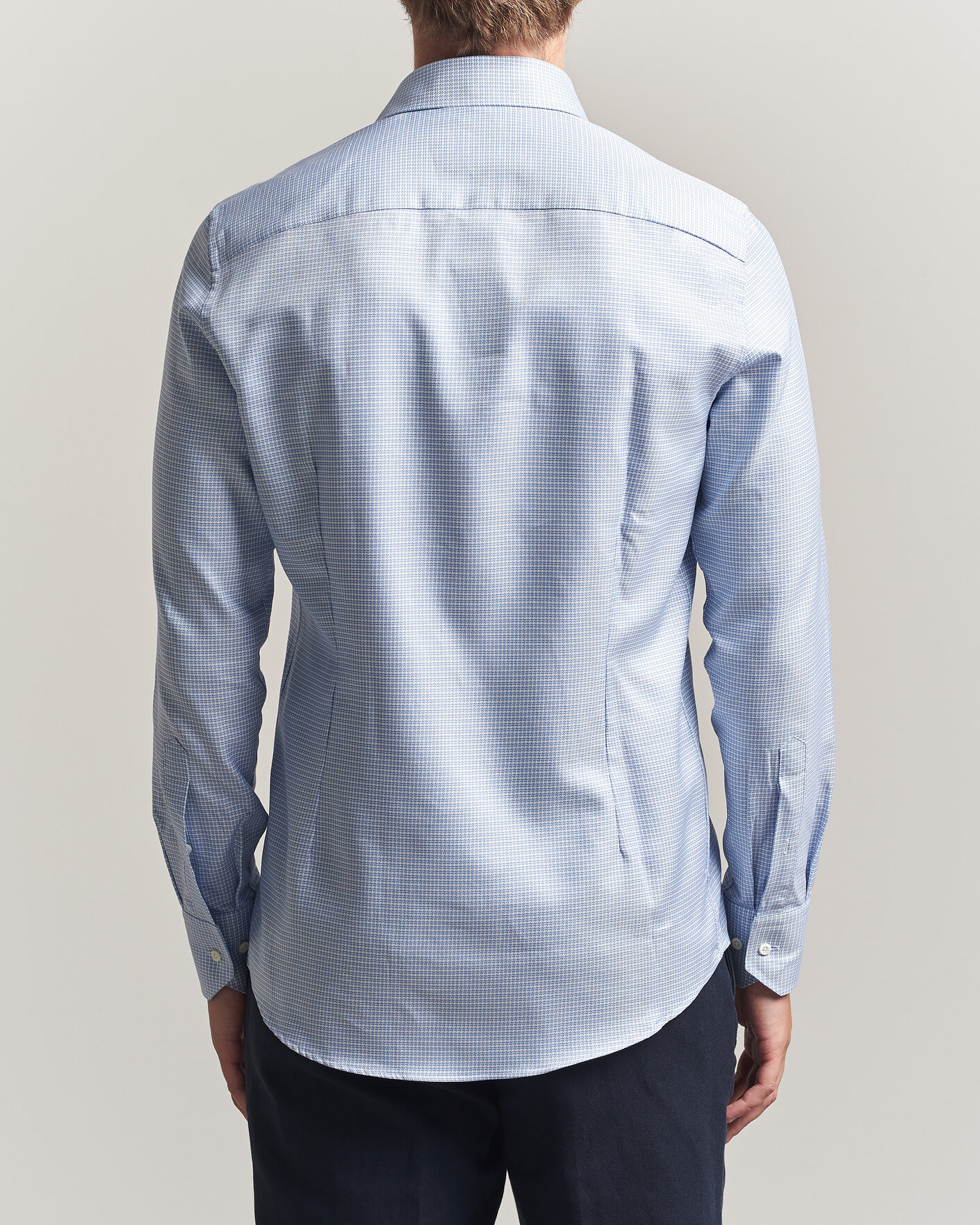 Hombres | Camisas | Stenströms | Slimline Twofold Houndstooth Shirt Blue