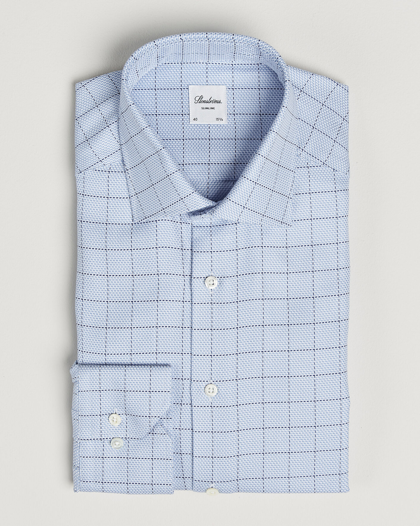 Hombres | Camisas | Stenströms | Slimline Twofold Structure Check Shirt Blue