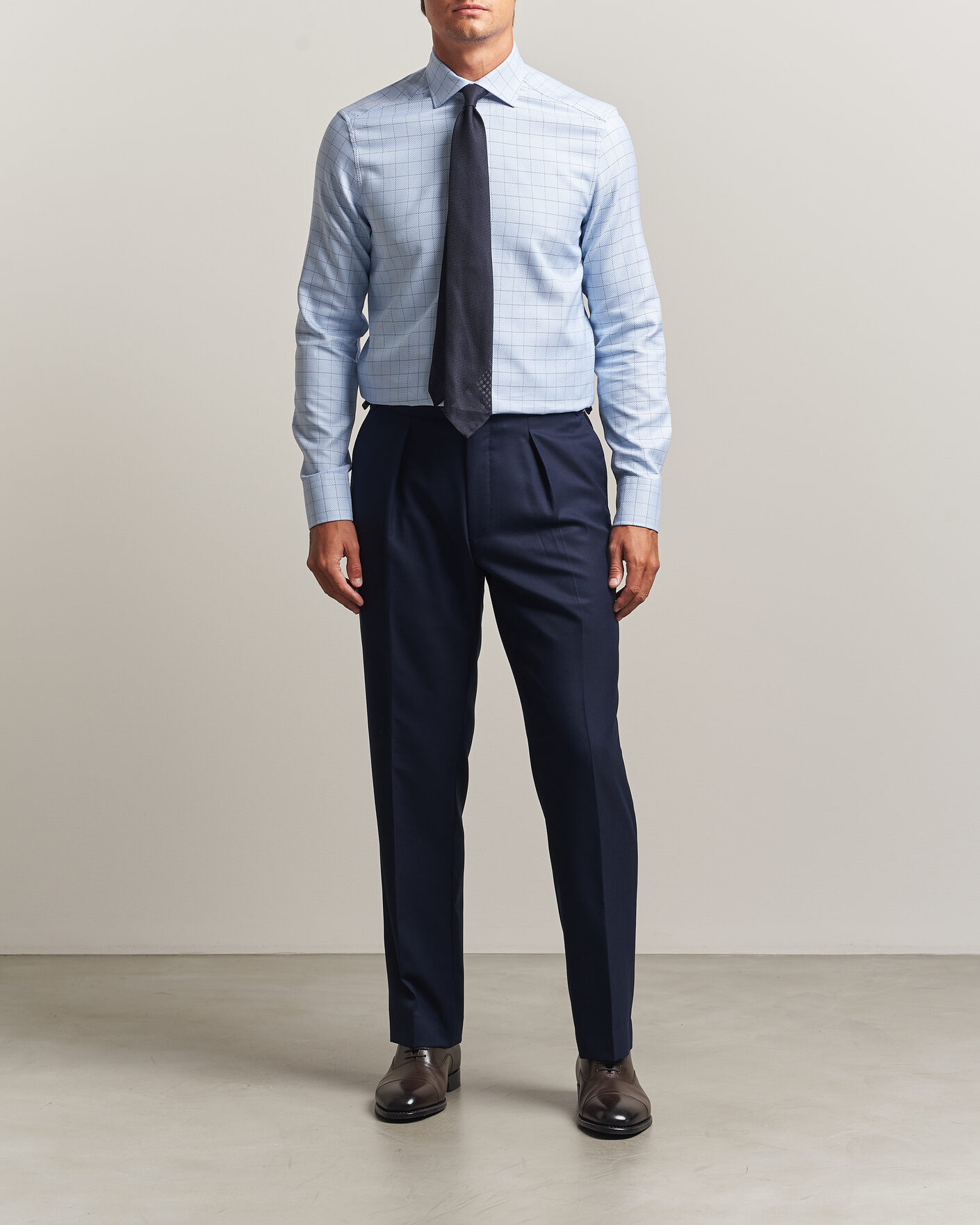 Hombres | Camisas | Stenströms | Slimline Twofold Structure Check Shirt Blue
