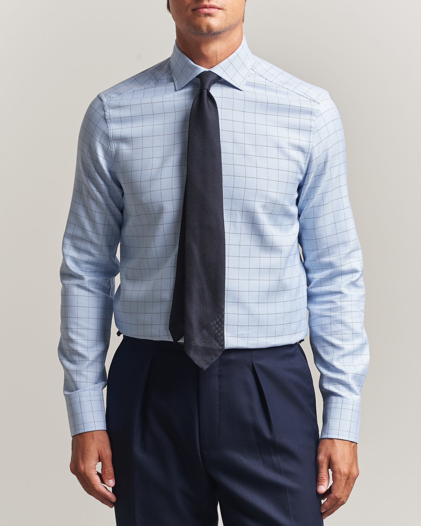 Hombres | Camisas | Stenströms | Slimline Twofold Structure Check Shirt Blue