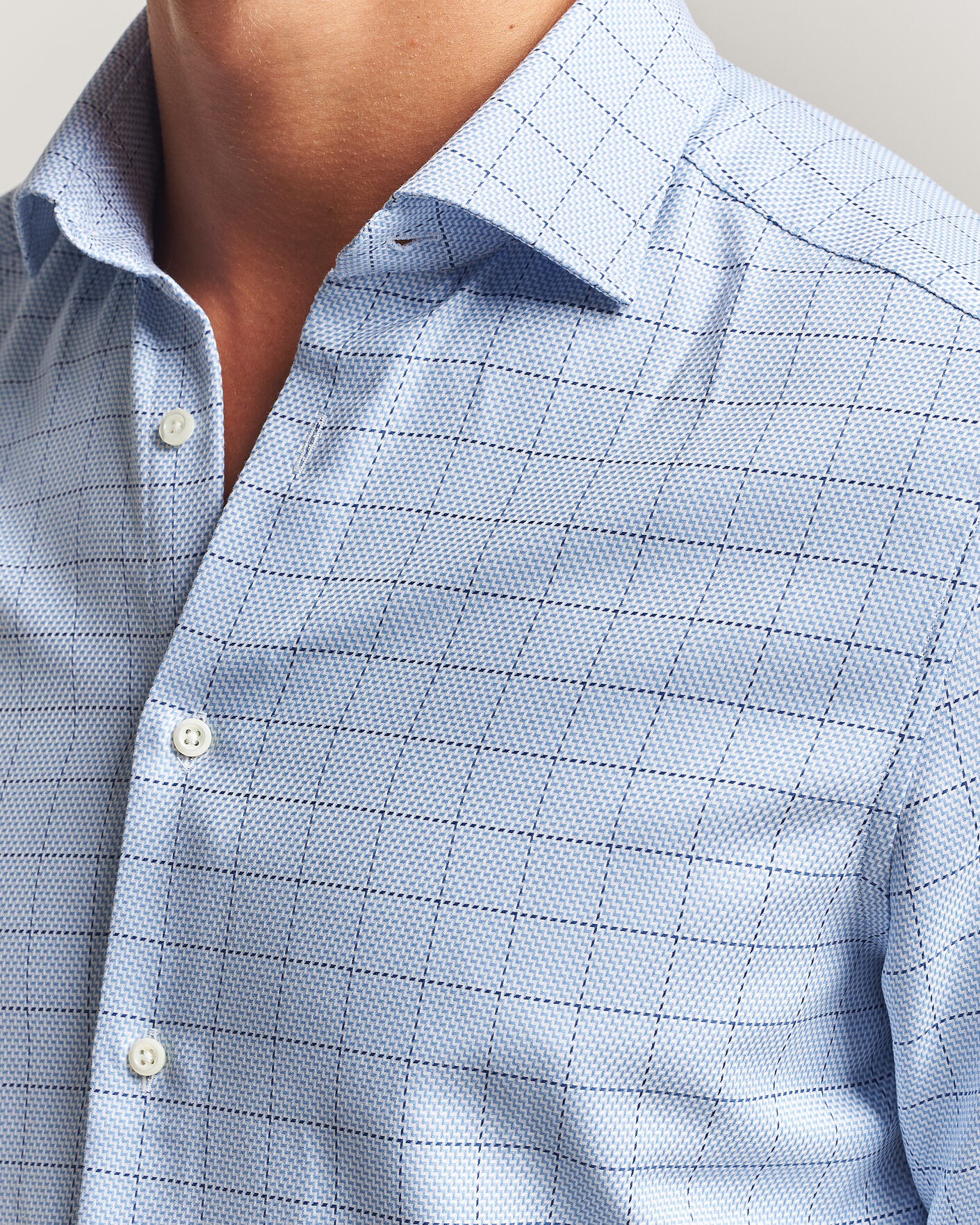 Hombres | Camisas | Stenströms | Slimline Twofold Structure Check Shirt Blue