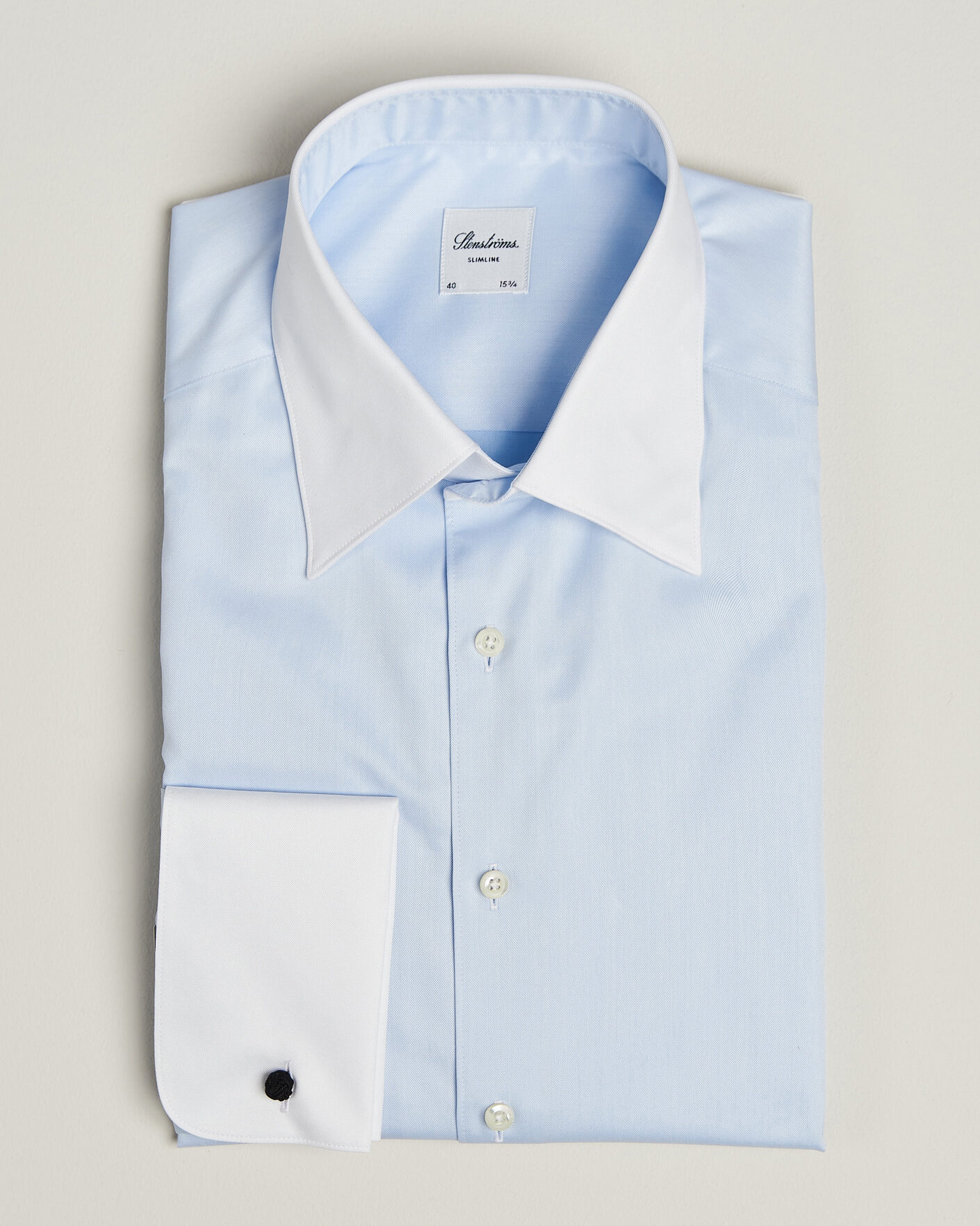 Hombres | Camisas | Stenströms | Slimline White Collar Whinchester Shirt Blue