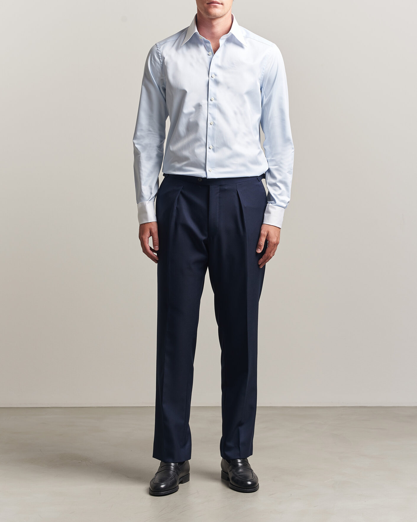 Hombres | Camisas | Stenströms | Slimline White Collar Whinchester Shirt Blue