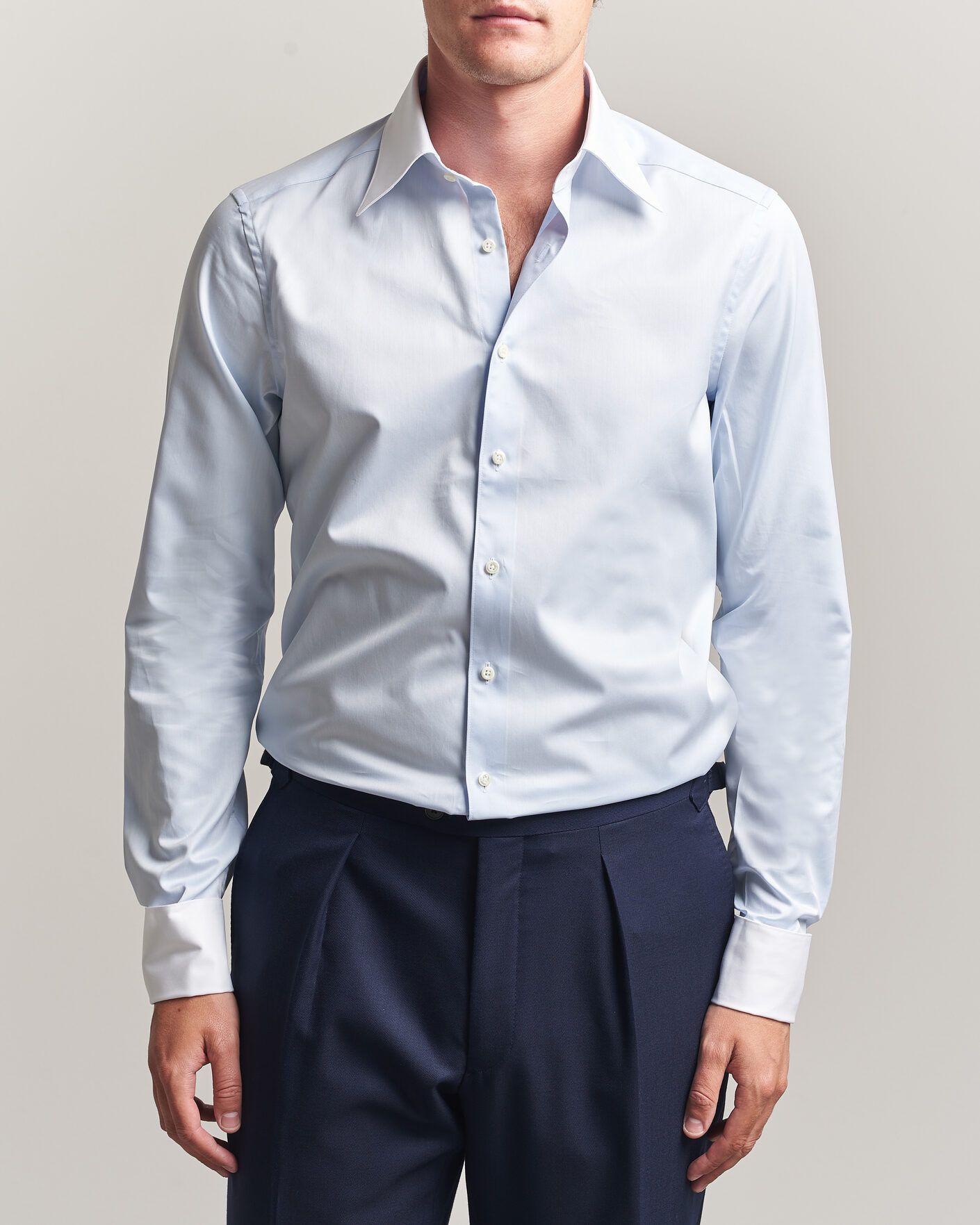 Hombres | Camisas | Stenströms | Slimline White Collar Whinchester Shirt Blue
