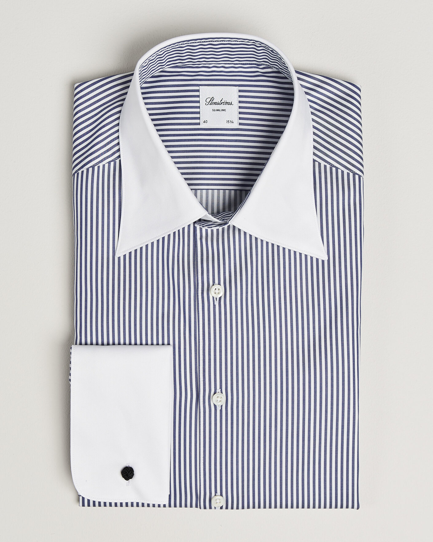 Hombres | Camisas | Stenströms | Slimline White Collar Stripe Whinchester Shirt Blue