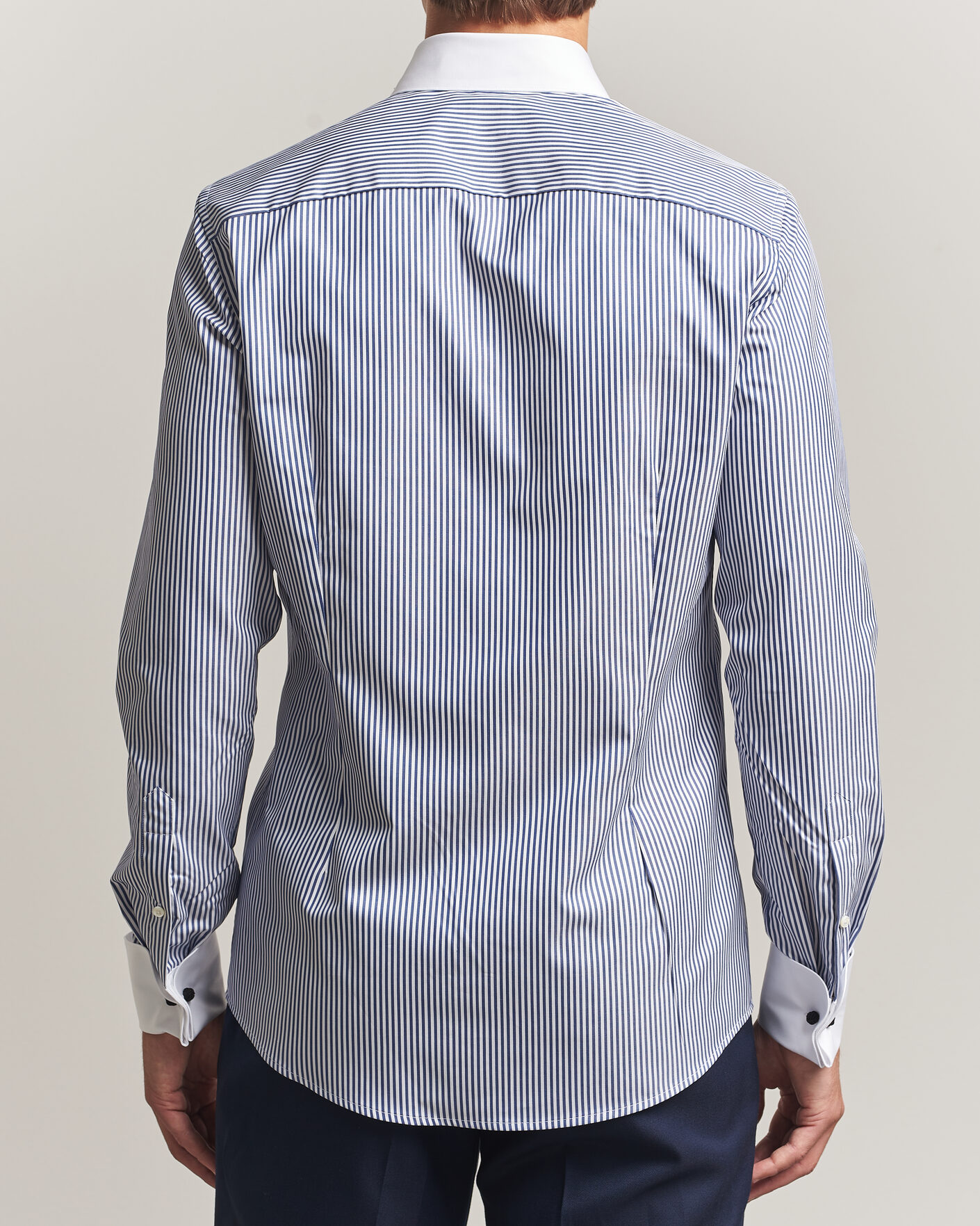Hombres | Camisas | Stenströms | Slimline White Collar Stripe Whinchester Shirt Blue