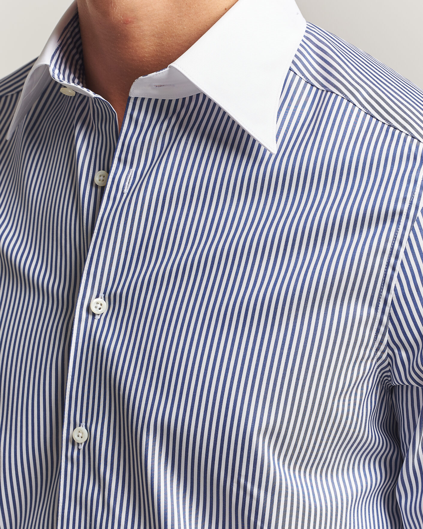 Hombres | Camisas | Stenströms | Slimline White Collar Stripe Whinchester Shirt Blue