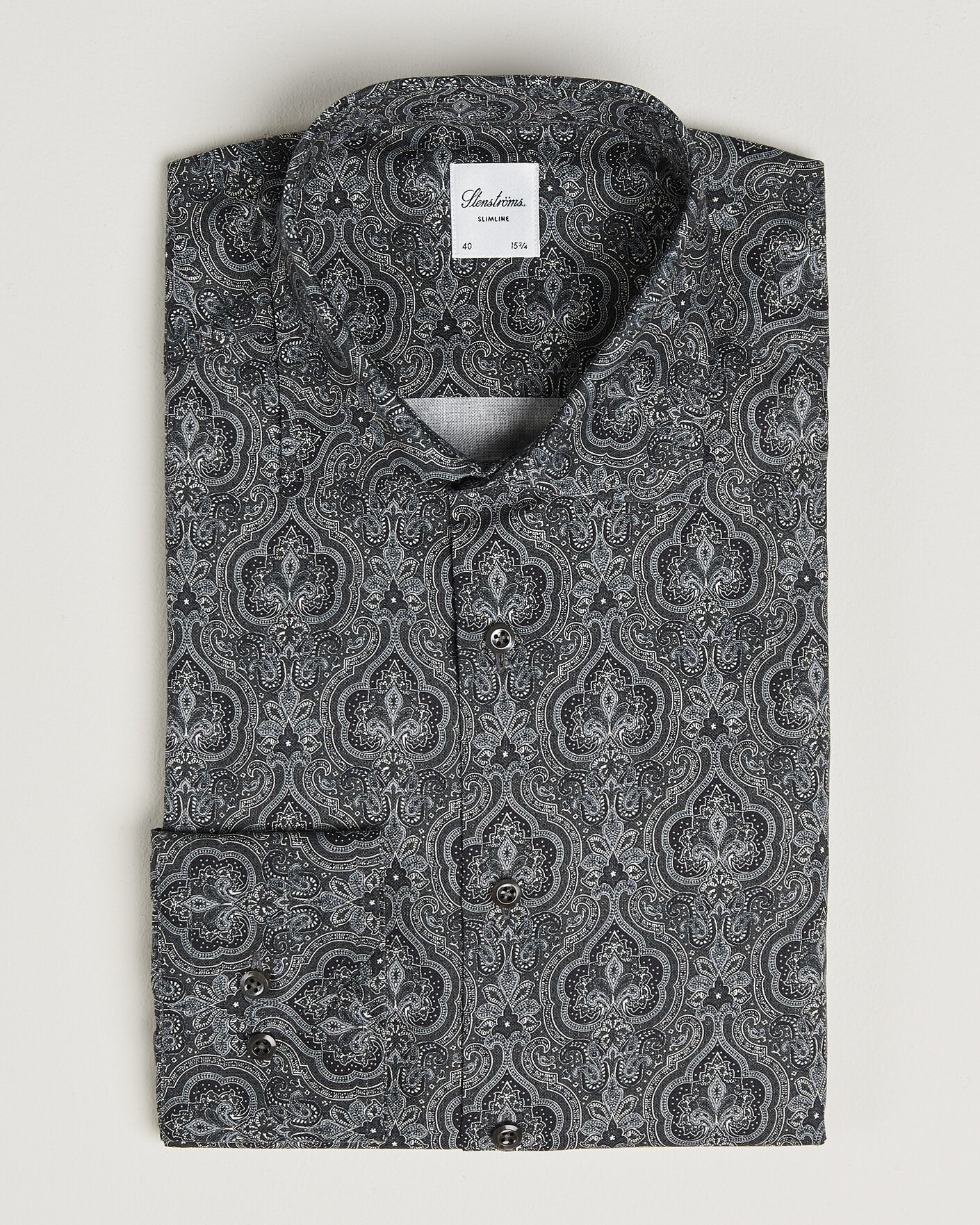 Hombres | Camisas | Stenströms | Slimline Paisley Print Cut Away Shirt Grey