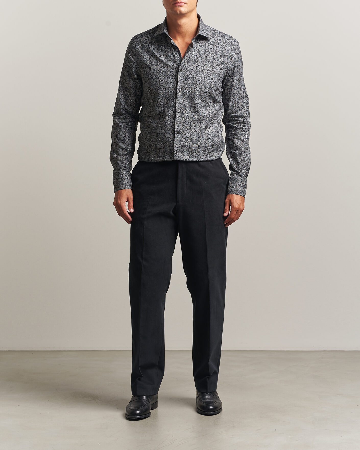 Hombres | Camisas | Stenströms | Slimline Paisley Print Cut Away Shirt Grey