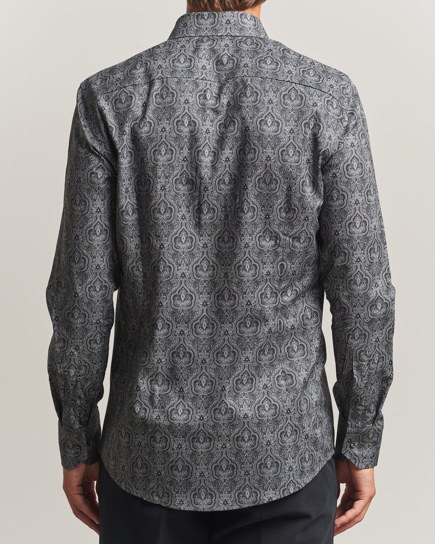 Hombres | Camisas | Stenströms | Slimline Paisley Print Cut Away Shirt Grey