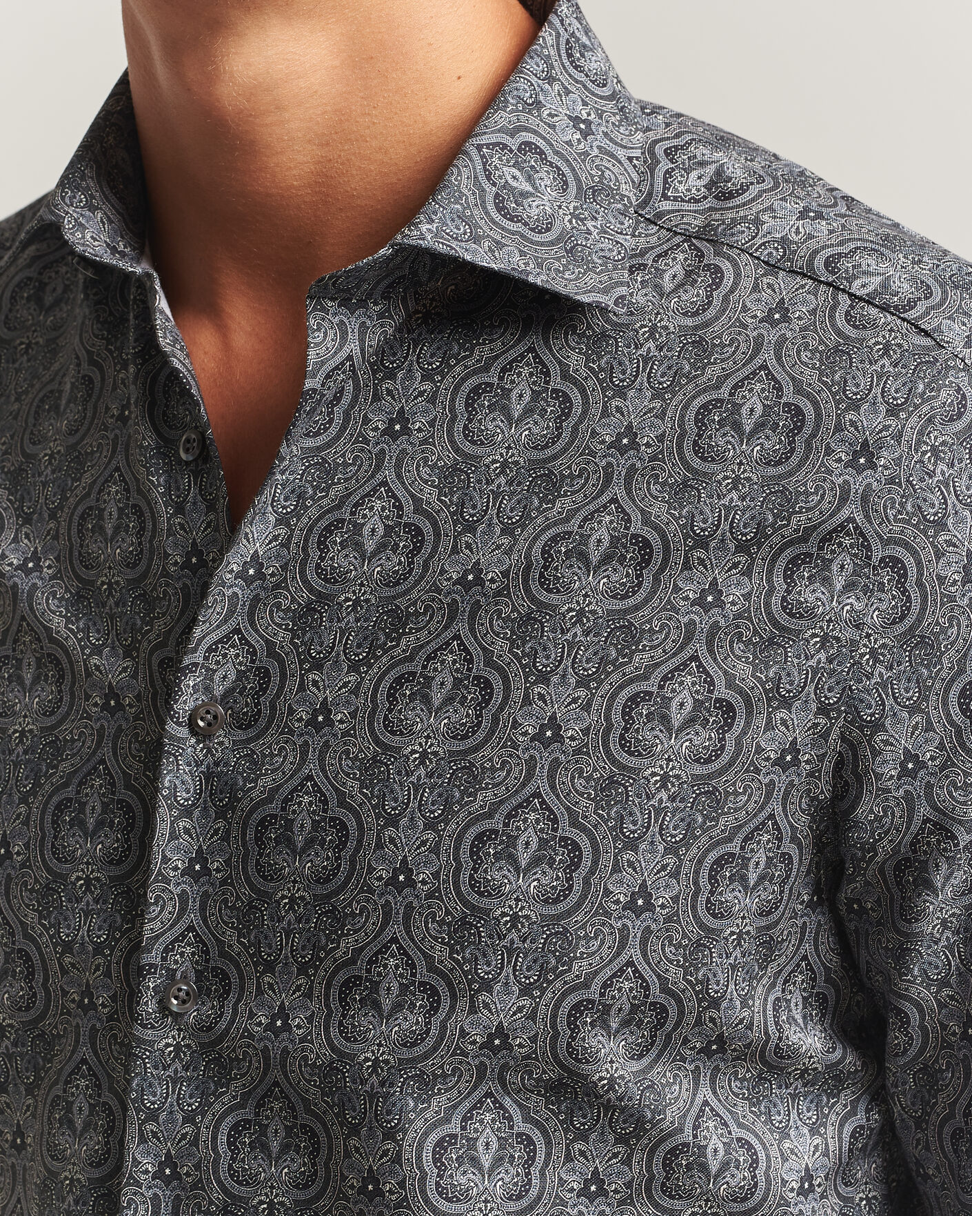 Hombres | Camisas | Stenströms | Slimline Paisley Print Cut Away Shirt Grey