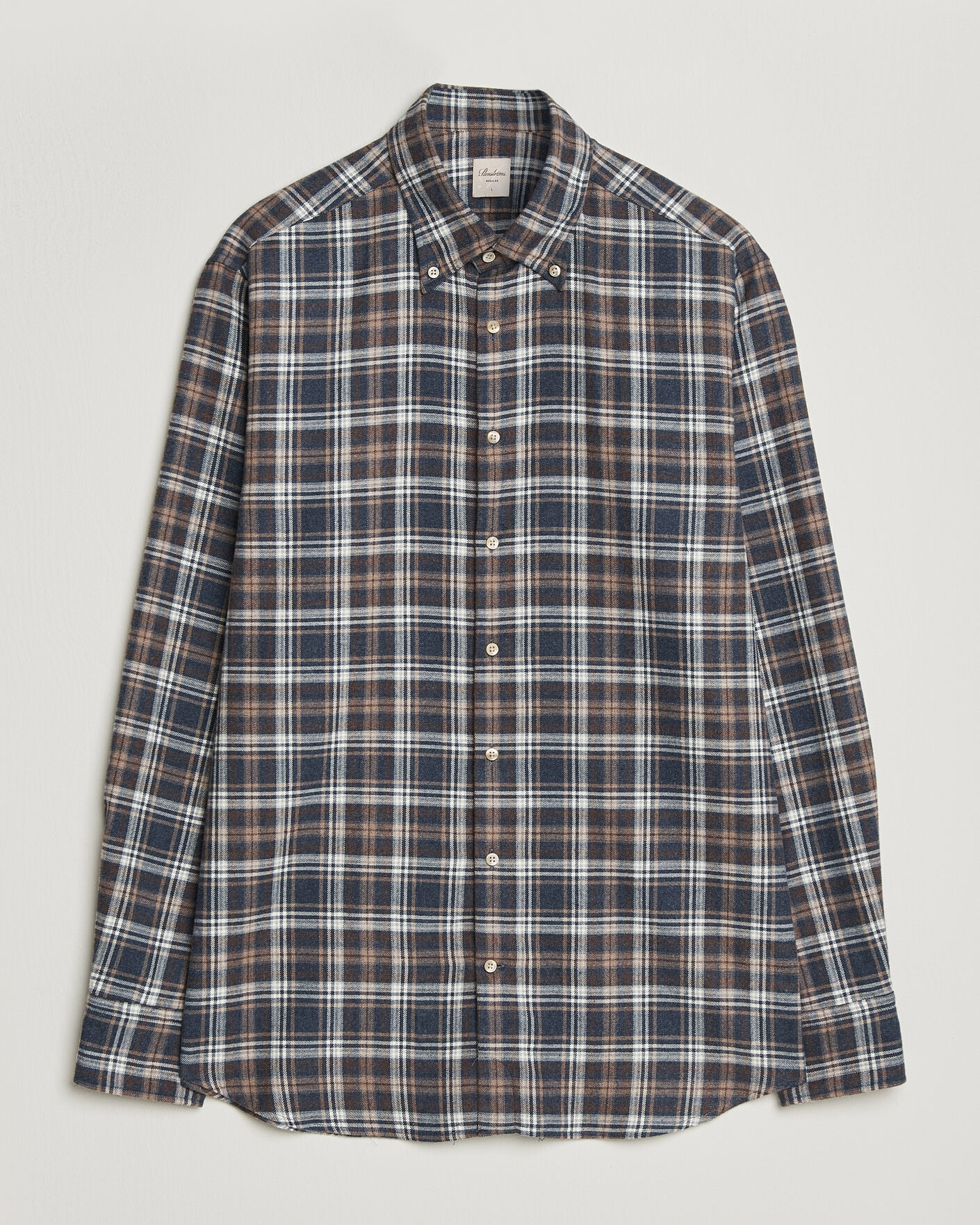Hombres | Camisas | Stenströms | Regular Fit Check Cut Away Flannel Shirt Navy