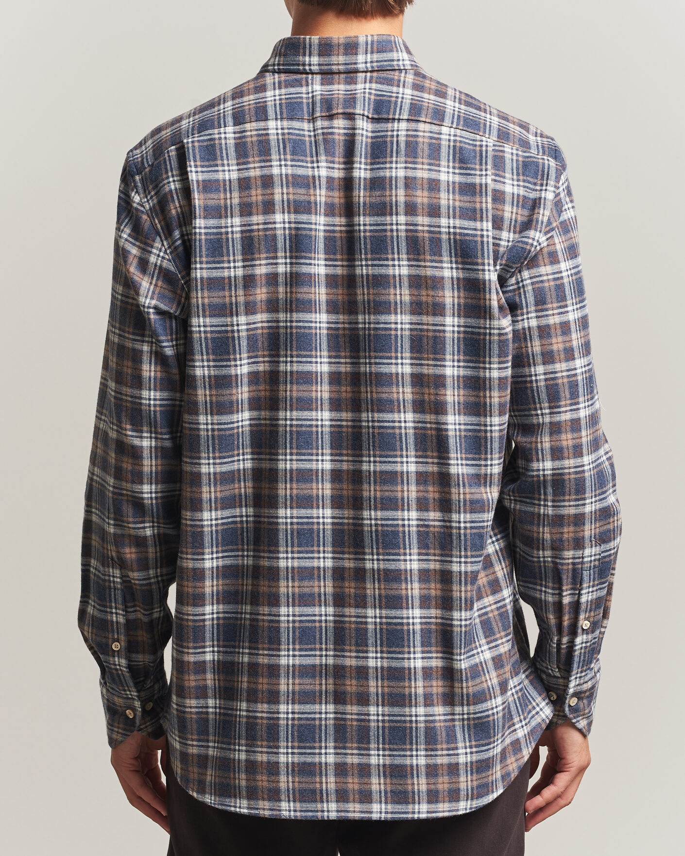 Hombres | Camisas | Stenströms | Regular Fit Check Cut Away Flannel Shirt Navy