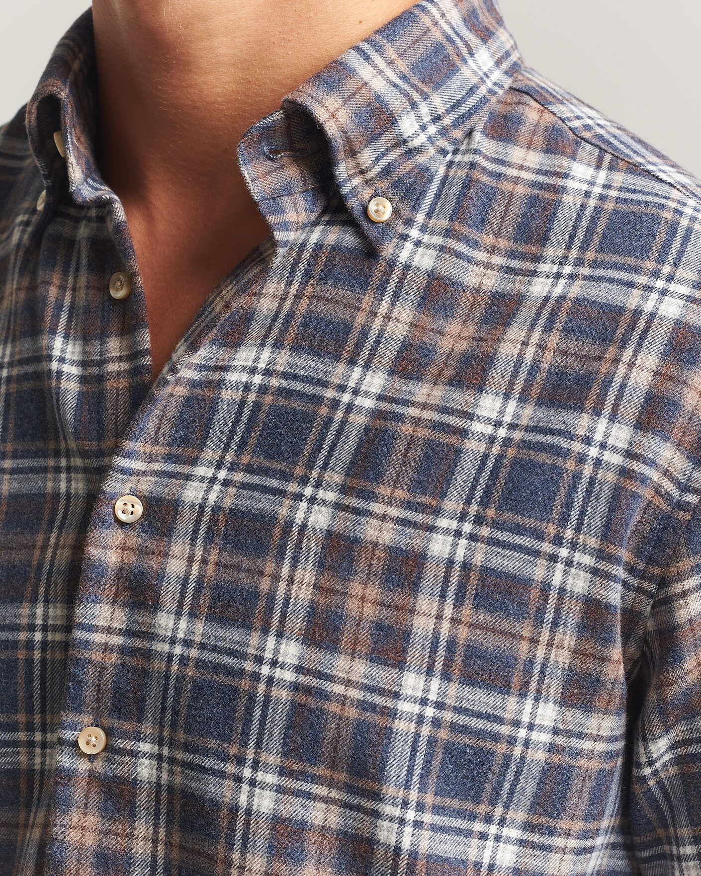 Hombres | Camisas | Stenströms | Regular Fit Check Cut Away Flannel Shirt Navy
