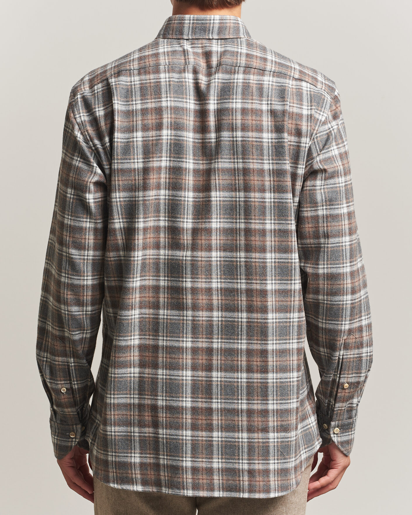 Hombres | Camisas | Stenströms | Regular Fit Check Cut Away Flannel Shirt Brown