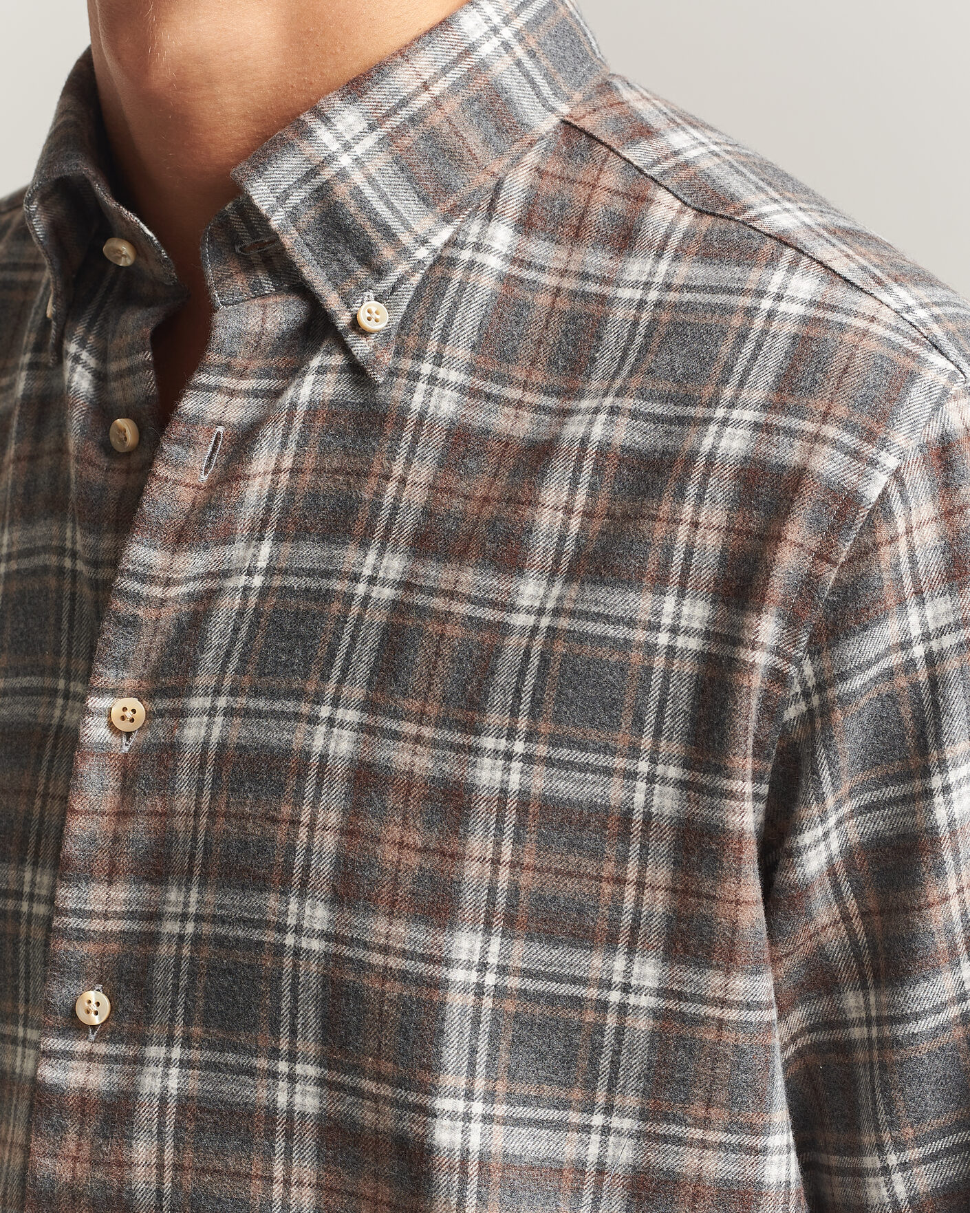 Hombres | Camisas | Stenströms | Regular Fit Check Cut Away Flannel Shirt Brown