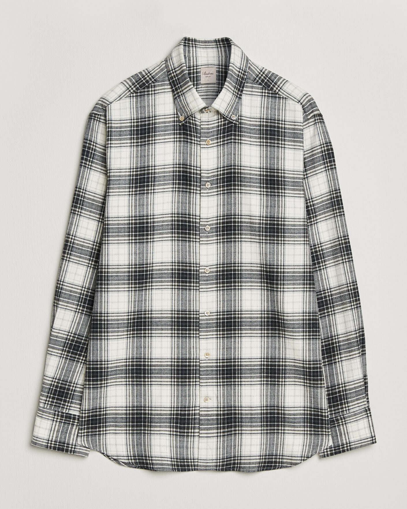 Hombres | Camisas | Stenströms | Regular Fit Check Button Down Flannel Shirt Grey