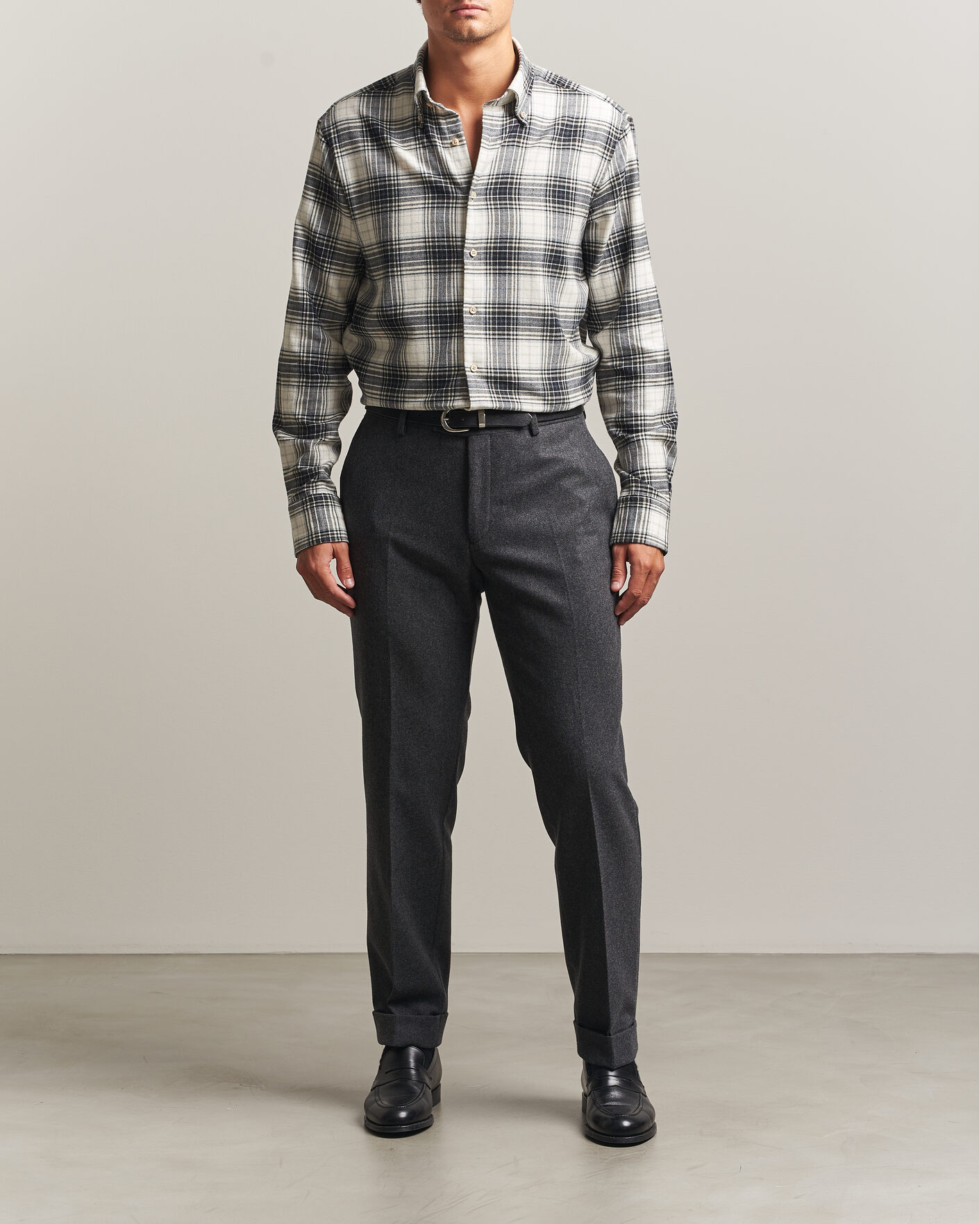 Hombres | Camisas | Stenströms | Regular Fit Check Button Down Flannel Shirt Grey