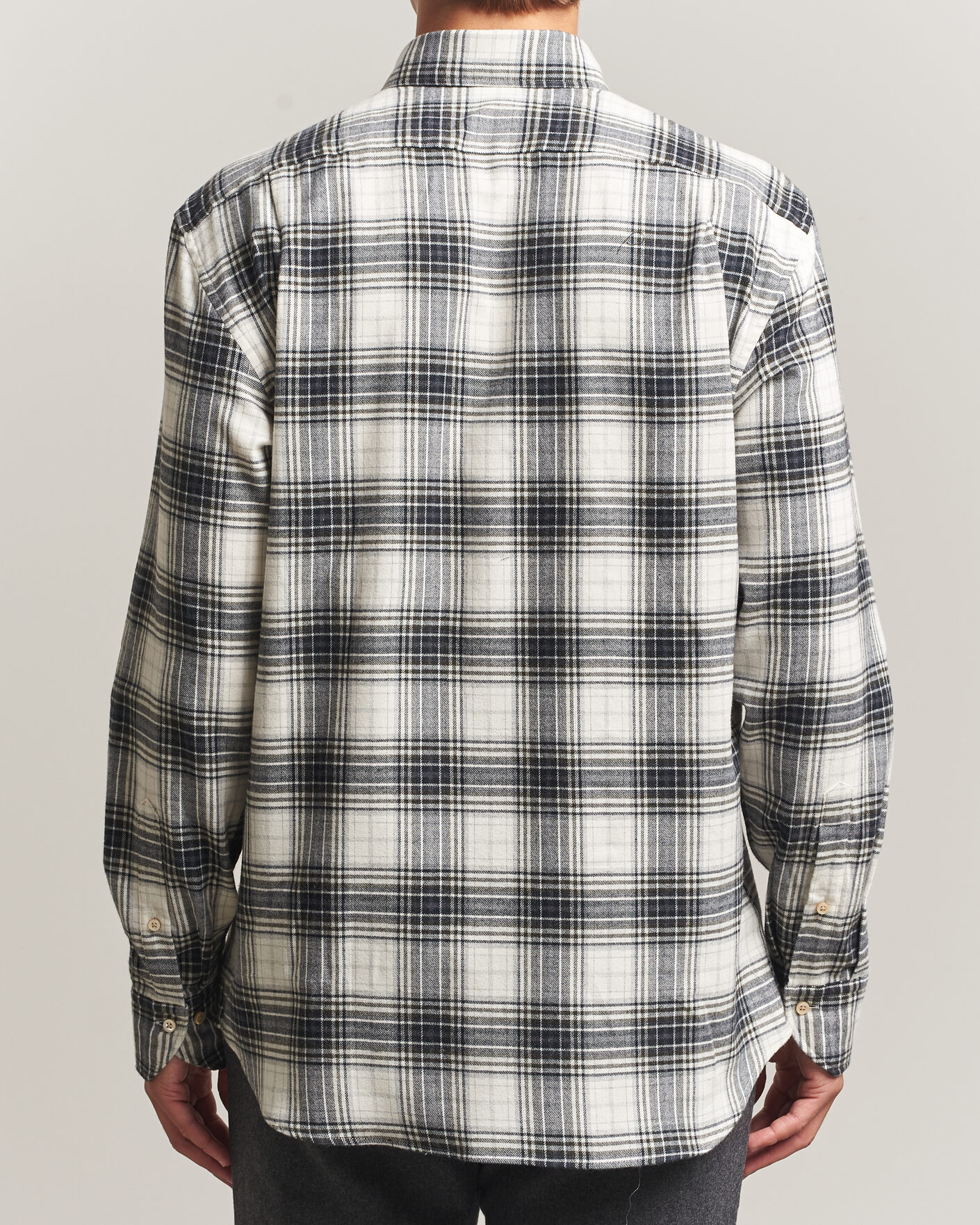 Hombres | Camisas | Stenströms | Regular Fit Check Button Down Flannel Shirt Grey