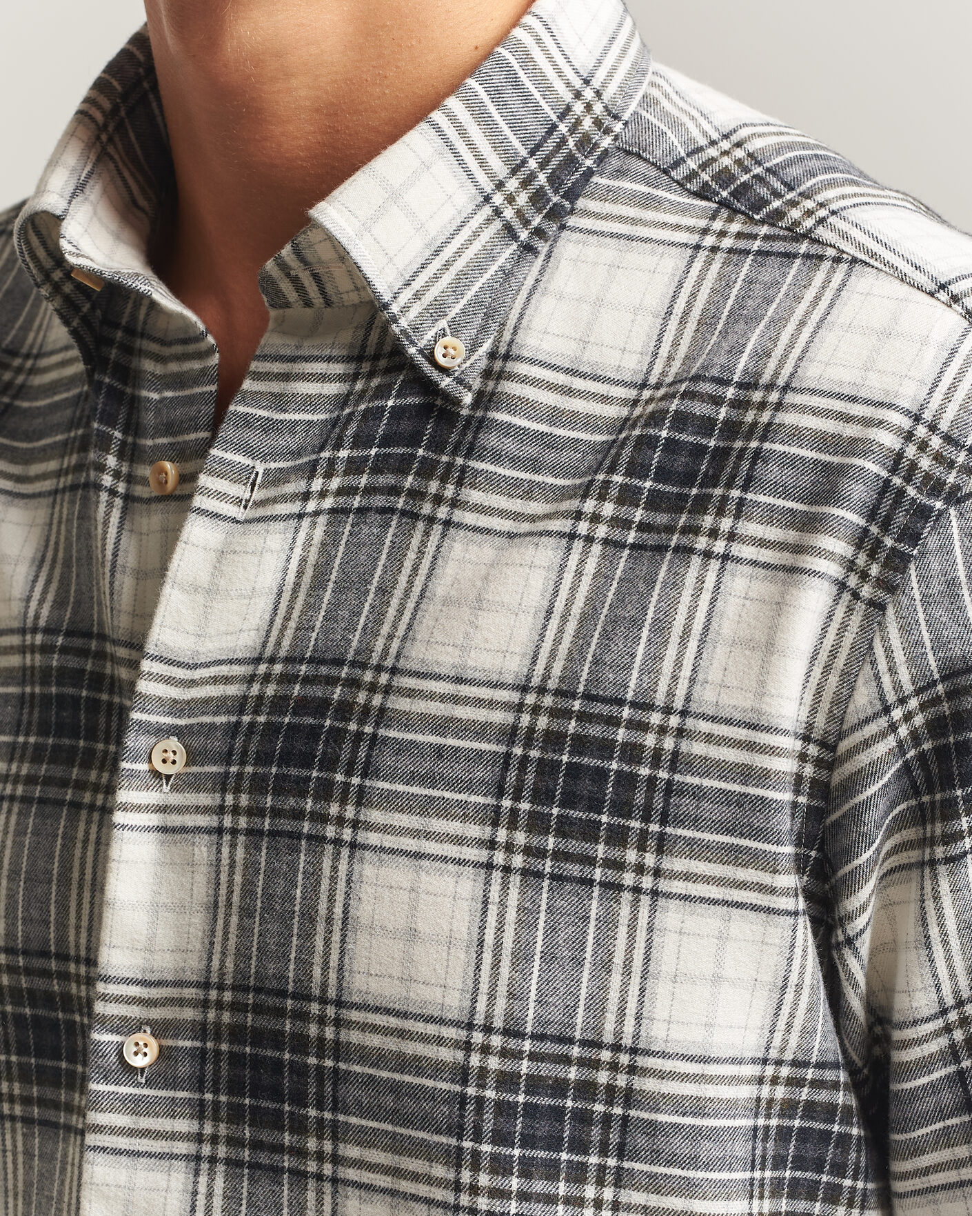 Hombres | Camisas | Stenströms | Regular Fit Check Button Down Flannel Shirt Grey